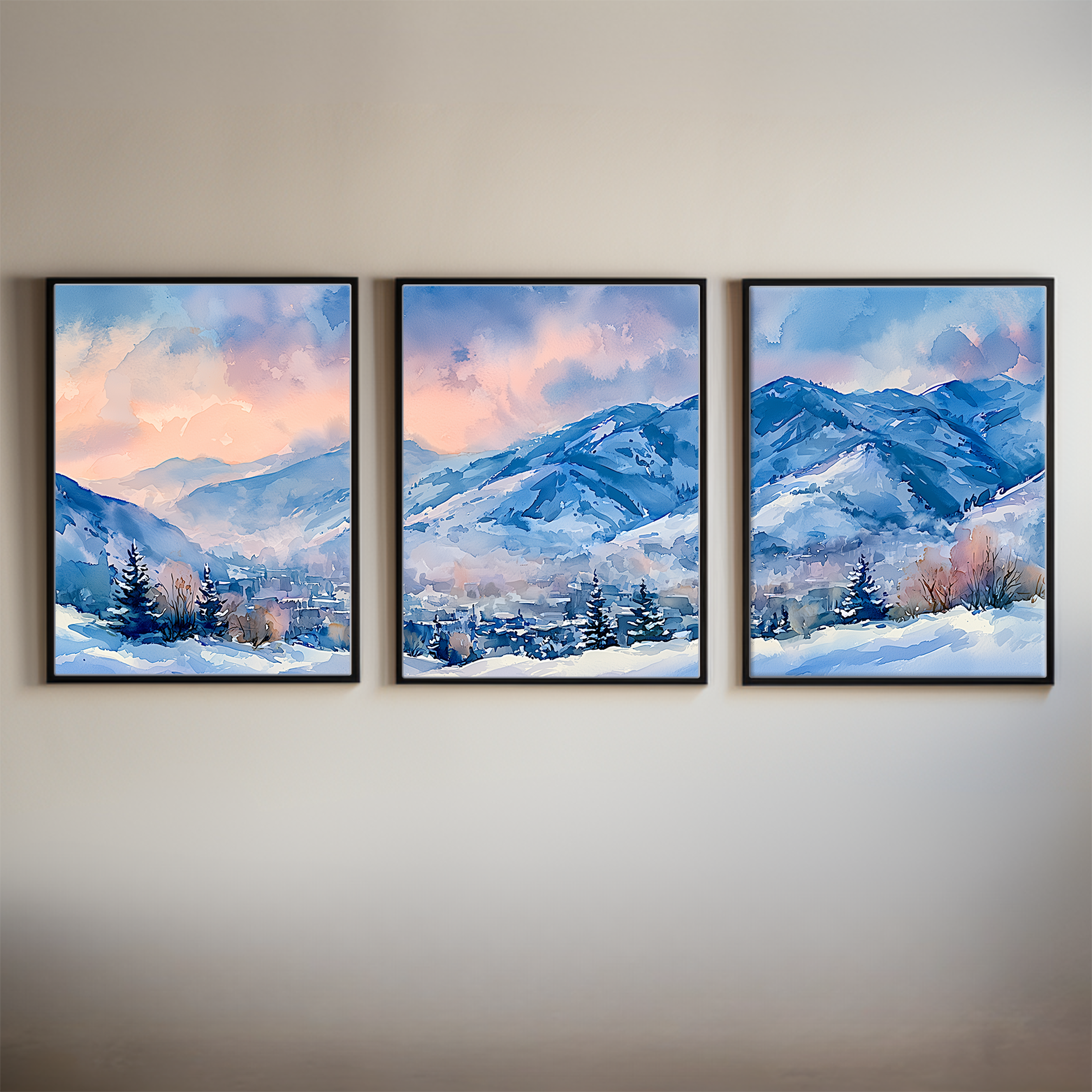 Wasatch Mountains Park City Utah Watercolor Triptych Wall Art, Set of 3 Alpine Prints