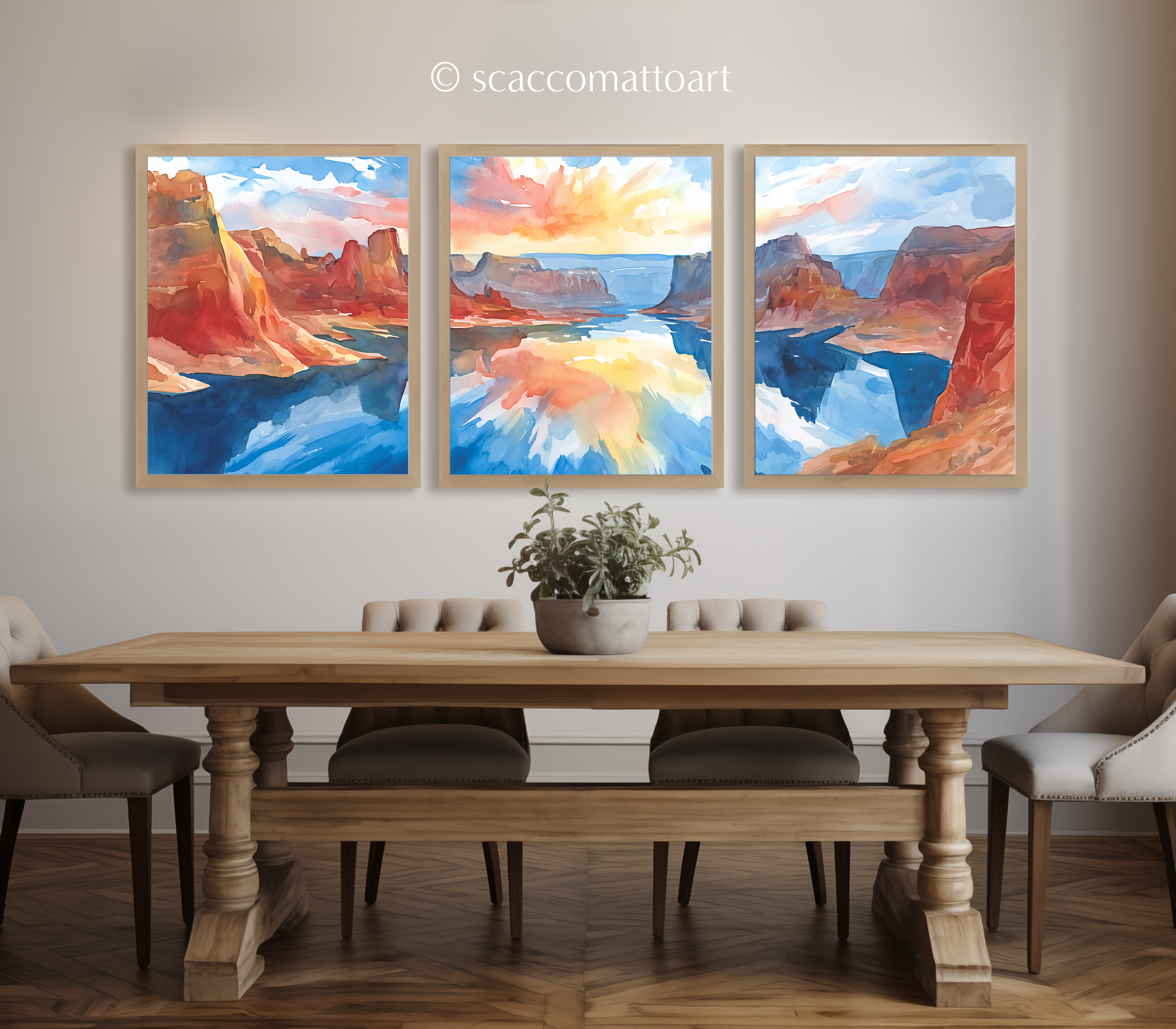 glen-canyon-lake-powell-utah-watercolor-triptych-wall-art-dining-room.webp