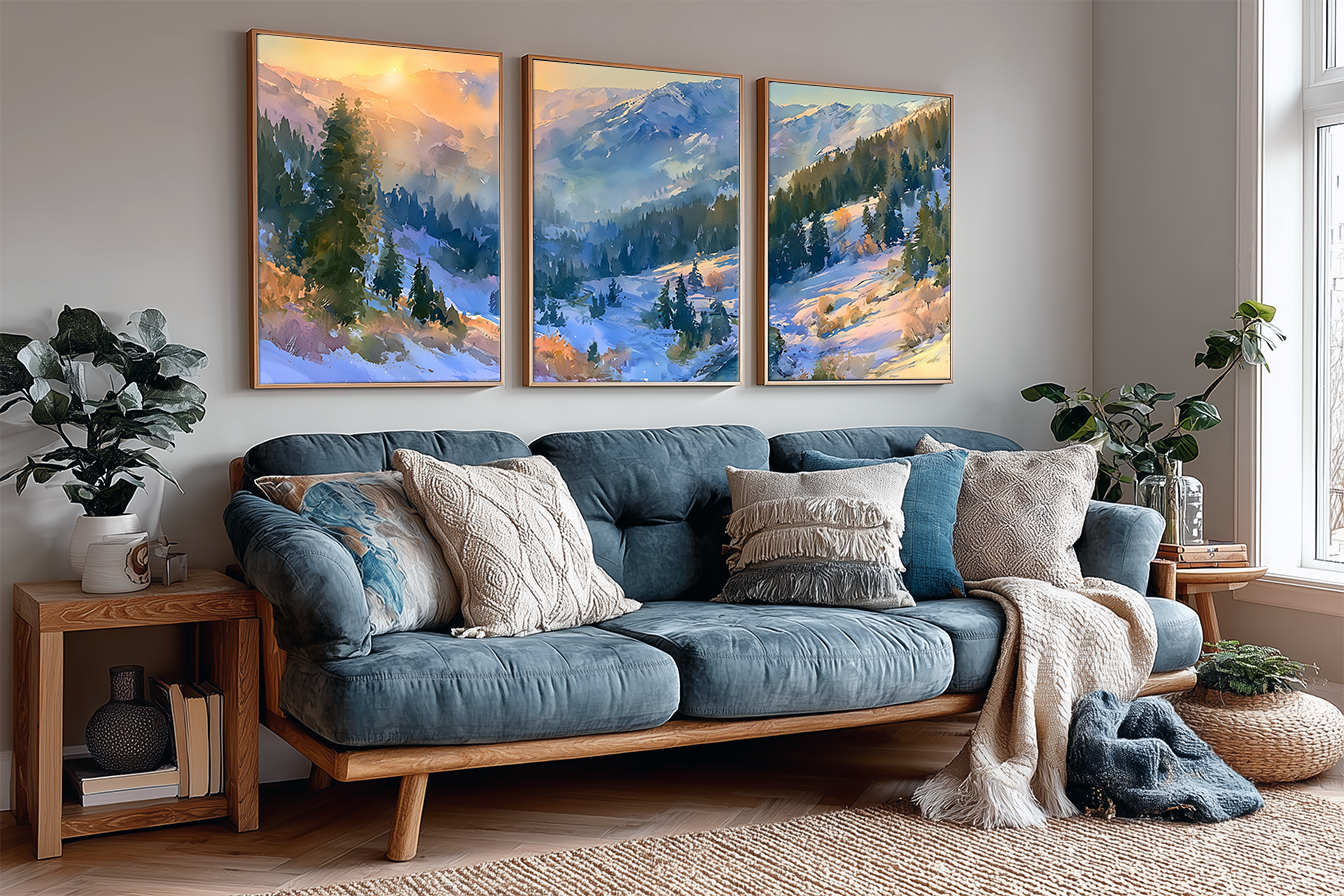 big-cottonwood-canyon-utah-aspen-forest-watercolor-triptych-wall-art-angle-living-room.webp