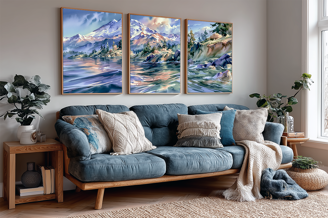 mount-baker-huntoon-point-washington-watercolor-triptych-wall-art-set-of-3-alpine-landscape-prints-angle-living-room.webp