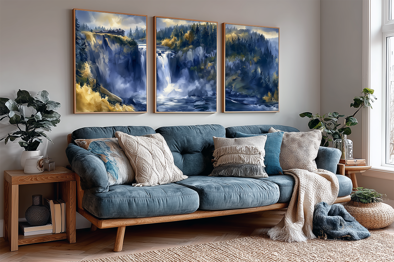 snoqualmie-falls-washington-dramatic-waterfall-watercolor-triptych-wall-art-set-of-3-pacific-northwest-prints-angle-living-room.webp