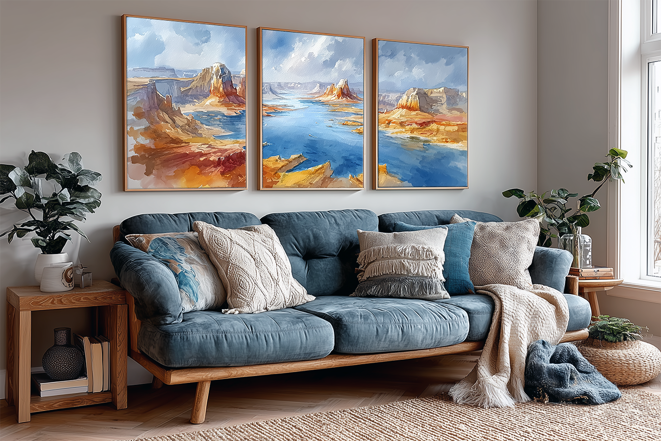 Lake Powell Red Rock Canyon Utah Watercolor Triptych Wall Art, Set of 3 Southwest Prints