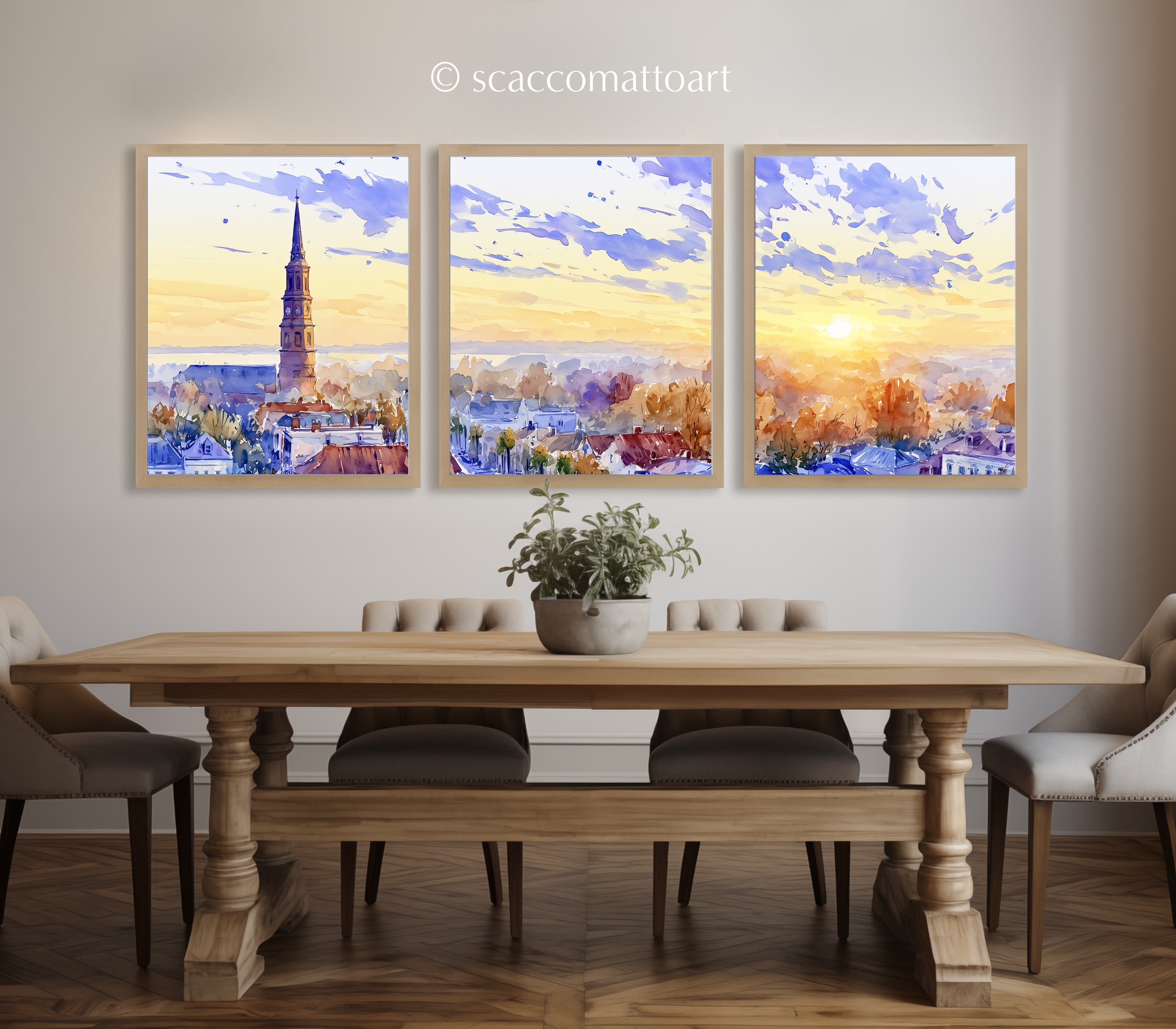 charleston-lowcountry-south-carolina-watercolor-triptych-wall-art-dining-room.webp