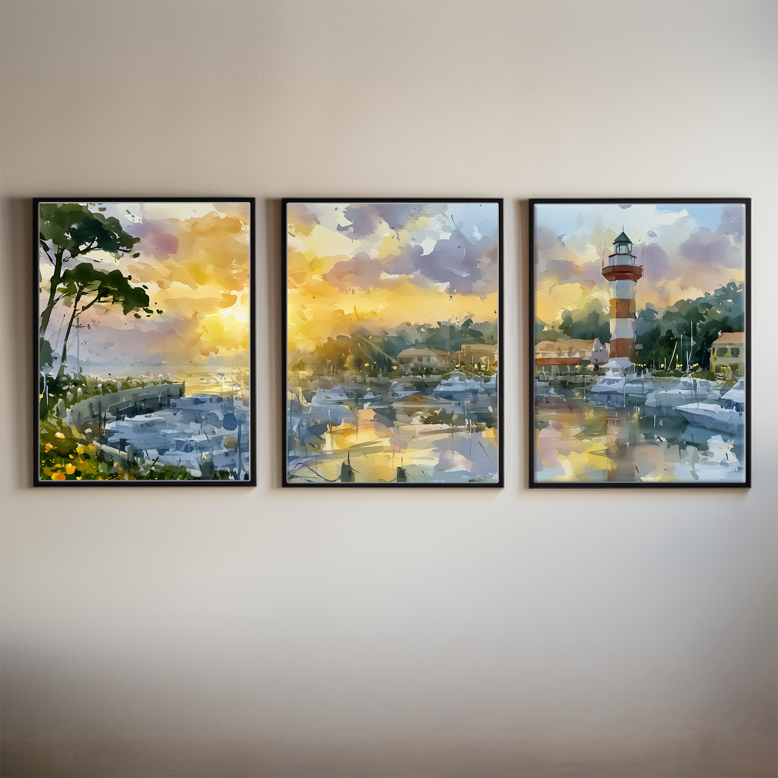 Hilton Head Island South Carolina Watercolor Triptych Wall Art, Set of 3 Coastal Prints