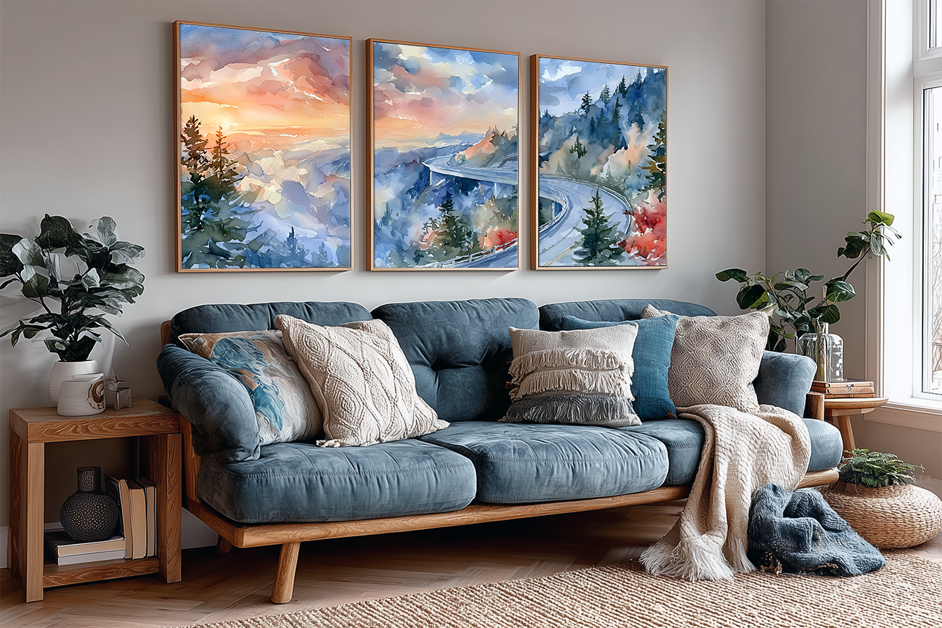blue-ridge-parkway-north-carolina-mountain-road-watercolor-triptych-wall-art-angle-living-room.webp