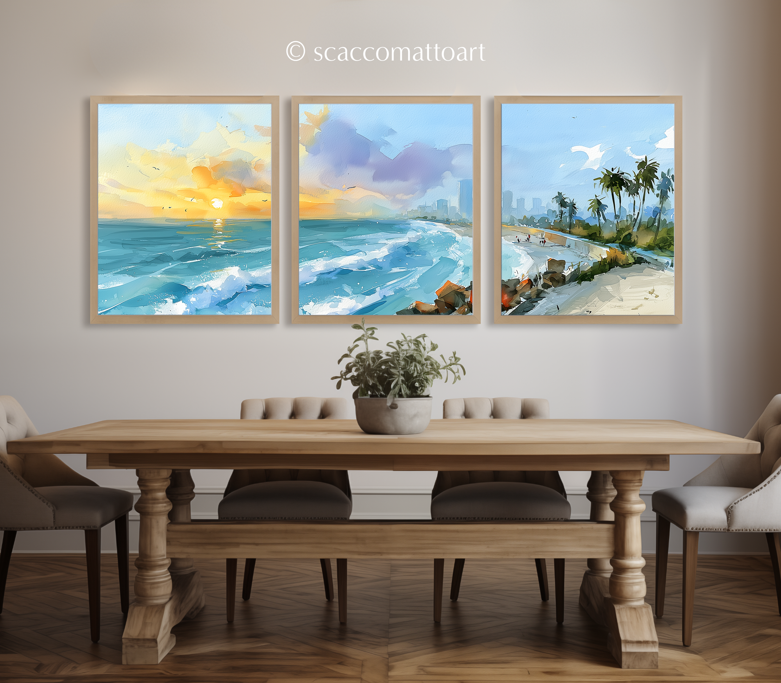 galveston-texas-coastal-watercolor-triptych-wall-art-dining-room.webp