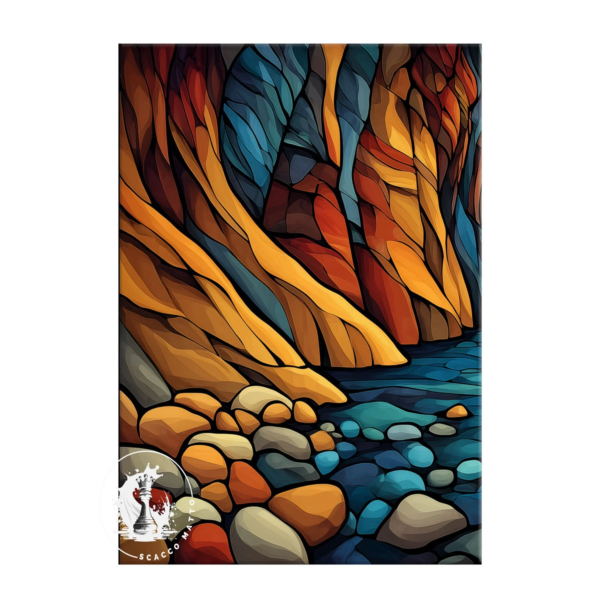 Left panel of Zion National Park Zion Narrows Smooth Pebbles triptych featuring striped canyon walls and rounded river stones