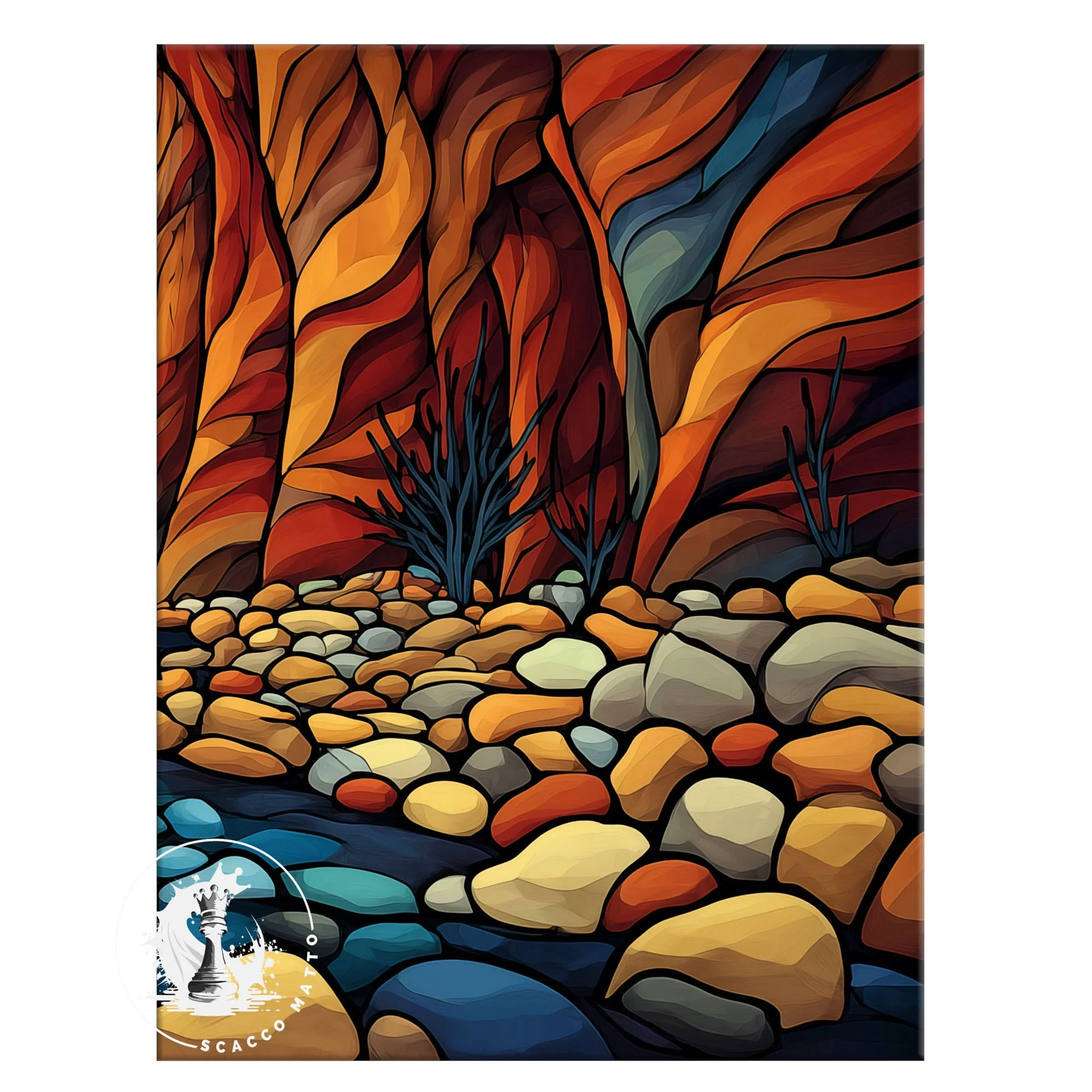 Close-up of Zion National Park Zion Narrows Smooth Pebbles abstract acrylic artwork showing rounded stones and canyon wall detail