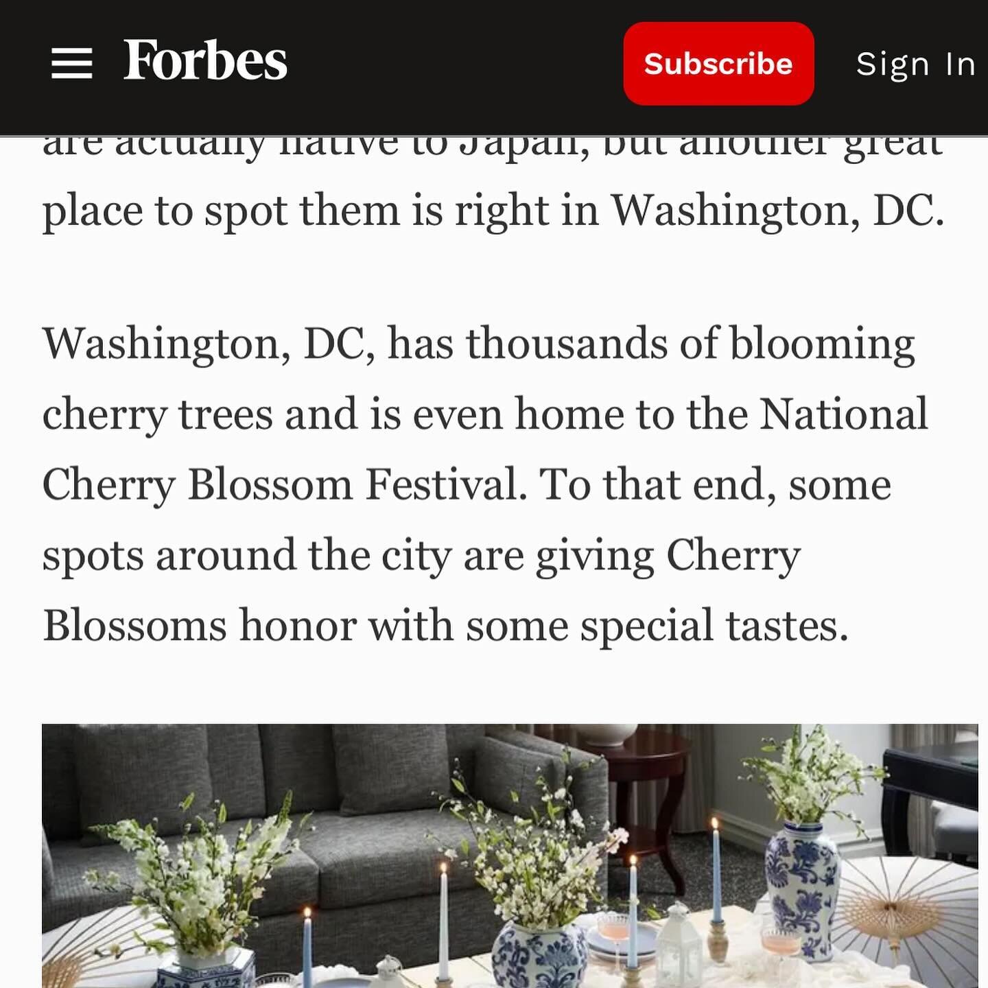 We&rsquo;re so excited to be featured (for a second time!) in @Forbes for another fun collaboration with @ritzcarltonpentagoncity! 🌸🧺

Book your stay at the @ritzcarltonpentagoncity and enjoy an in-suite experience with one of our themed cherry blo