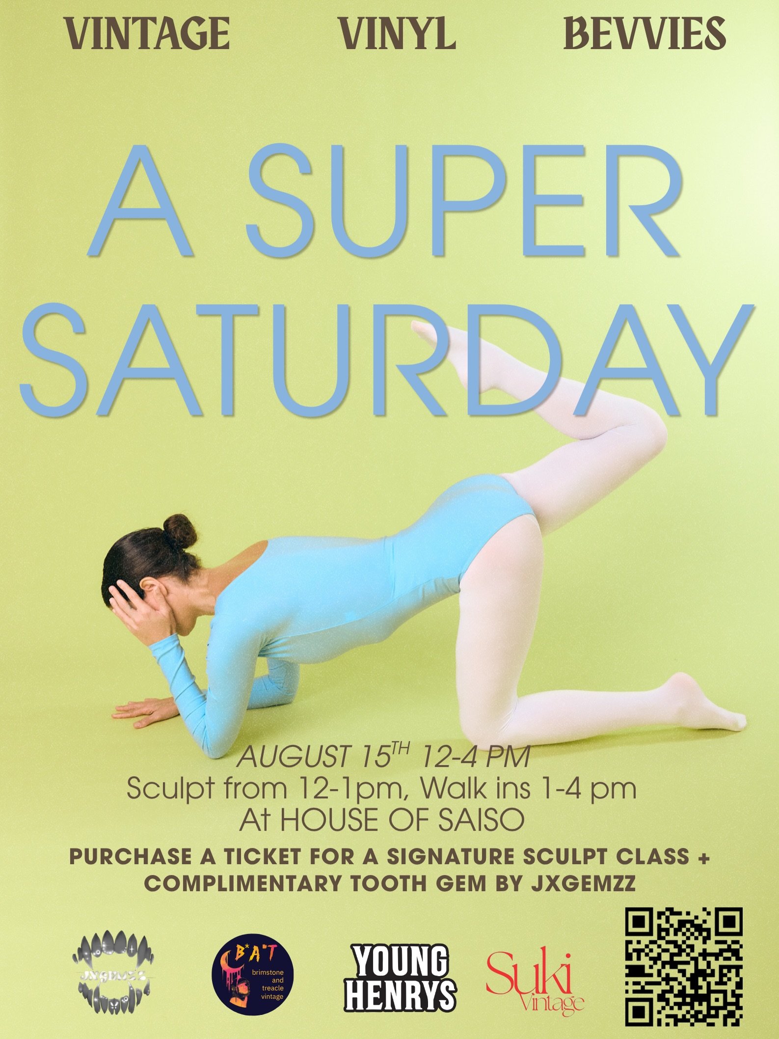 JOIN US!! ✨✨

&bull;When: Saturday August 15th class is 12-12:50 open studio 1-4 pm
&bull;What is it? Buy a ticket for a 50 minute workout and a complementary tooth gem. 
&bull;What&rsquo;s a tooth gem? Hot as fuck that&rsquo;s what. 
&bull;Where: Ho
