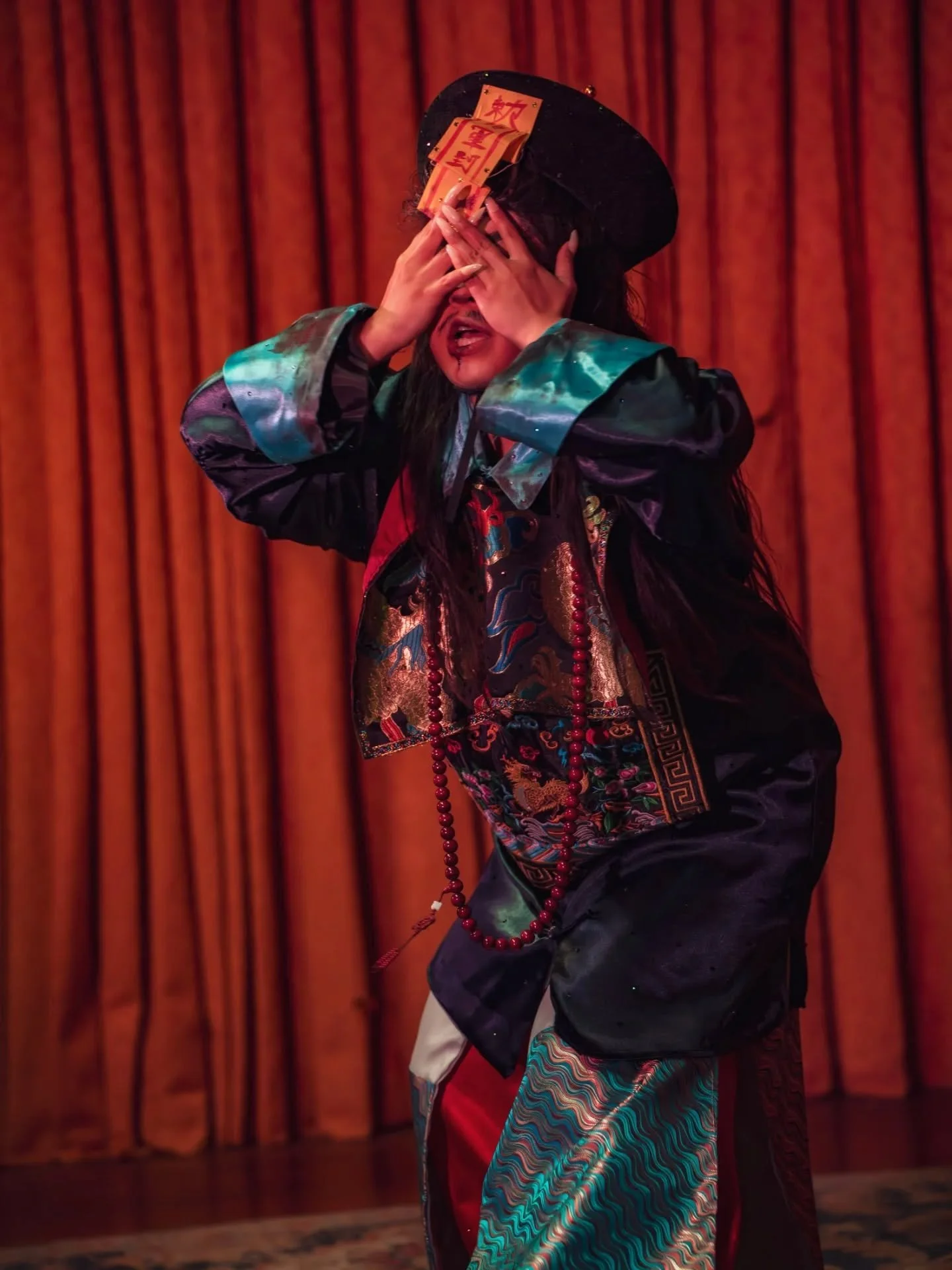 Absolutely loved performing again for @peachyqueenyall's show at the Partisan and highly recommend for all burlesque &amp; drag performers!

Recently reworked this entire jiangshi outfit which I haven't worn in two years to be better fitted to my bod