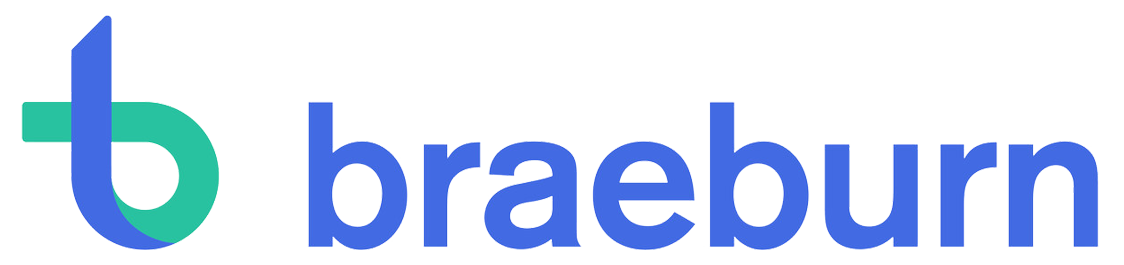 Braeburn logo with a stylized lowercase 'b' in teal and blue, followed by the word 'braeburn' in blue text.