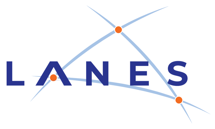Graphic design featuring the word "LANES" with interconnected curved lines and orange dots, resembling a network or transportation map.