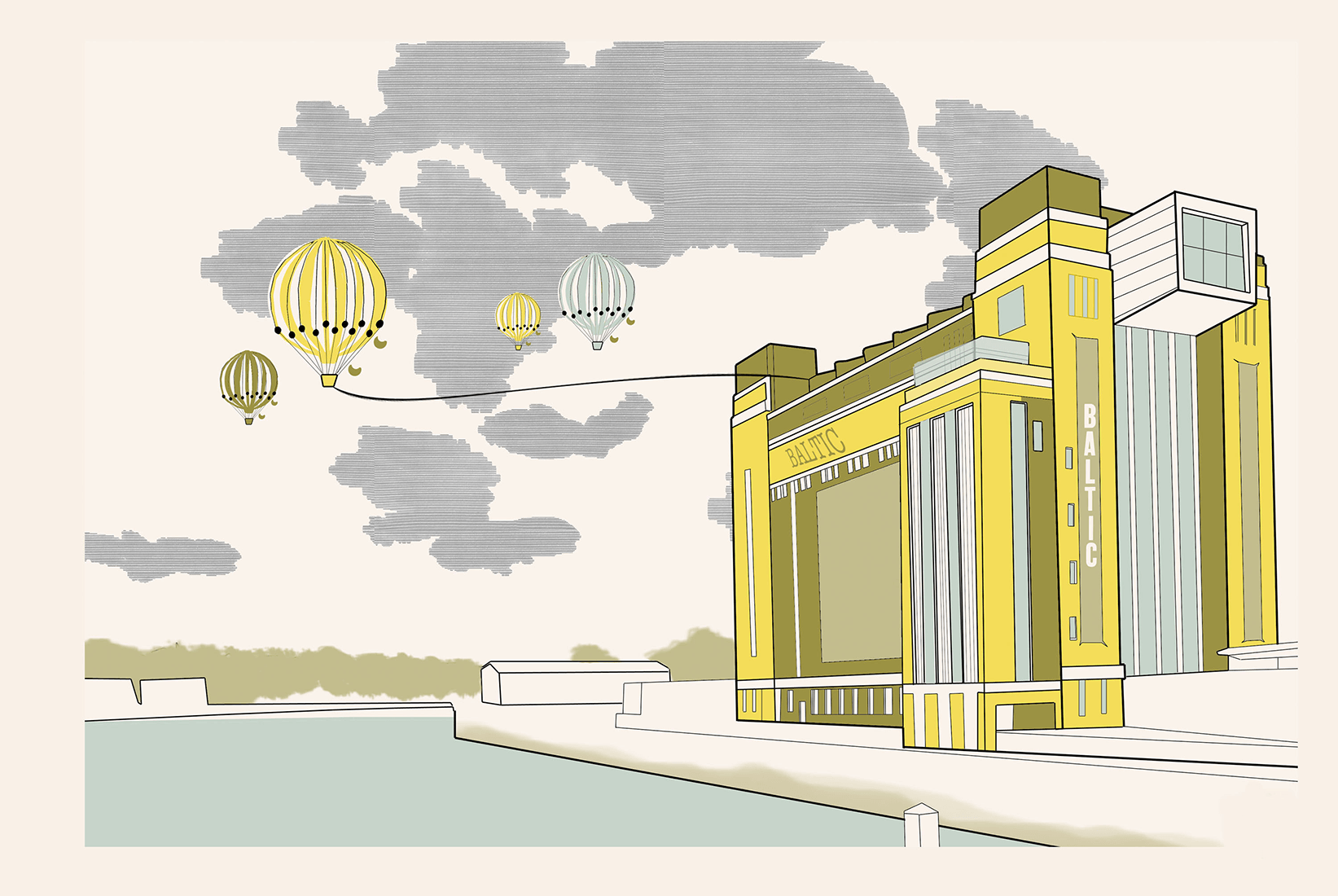 The Baltic art Gallery Newcastle Quayside tyneside north east digital illustration stylised architecture London museum Illustrated by Klaus Piechocki