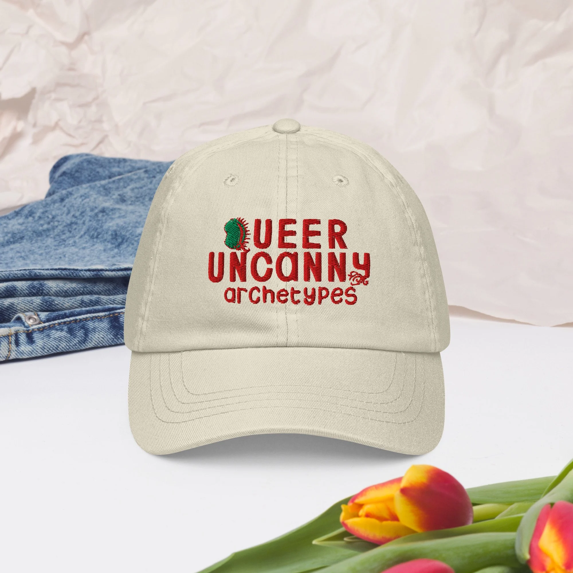 Queer Uncanny Archetypes embroidered pastel baseball hat