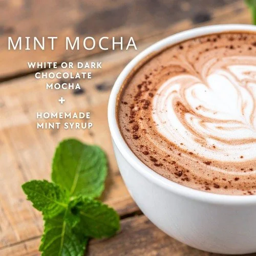 December's drink special is here. Meet the mint mocha. Your choice of a white or dark chocolate mocha latte (espresso, milk and Ghirardelli chocolate) with our homemade mint syrup mixed in. Want to skip the caffeine? Try a mint hot cocoa instead. 

#