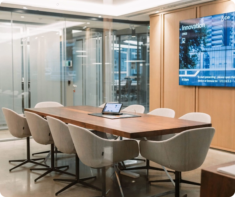 Large meeting room at And-Co, seats 10 to 12
