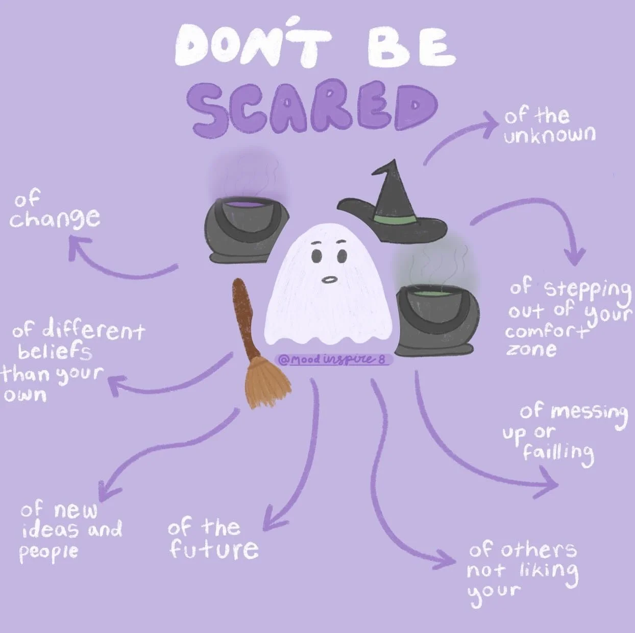 even with the spooky season here, don&rsquo;t let fear or anxiety weigh you down 🤎💜 you are stronger then your fear #dontbescared #youarestrong #halloween #spookyseason #digitalart #graphicdesign #positivity #inspiration #modivation