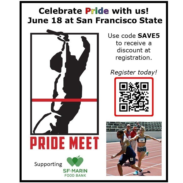 Almost 1 month to go until the 14th Annual Pride Track and Field Meet! Join us June 18 at SFSU's Cox Stadium. For more information and registration, please find us at PrideMeet.org/register 

Use code &quot;SAVE5&quot; to receive a discount on your r