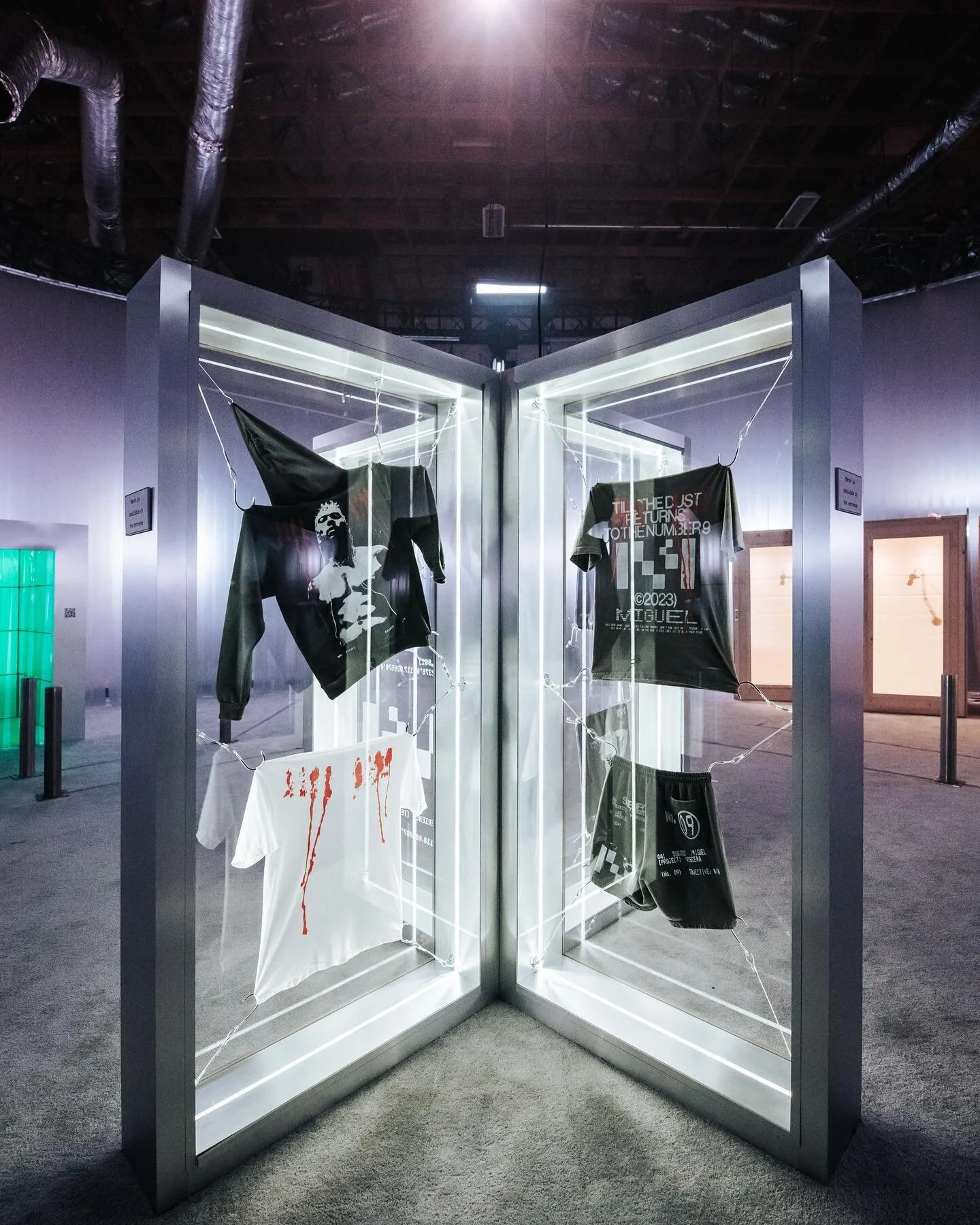 @nataliefalt and I loved working with @depict33 on these @miguel Viscera event fixtures. The merch display was so enticing and the mantra vocal booth crates were exactly how we designed them. It&rsquo;s amazing when someone builds something that look