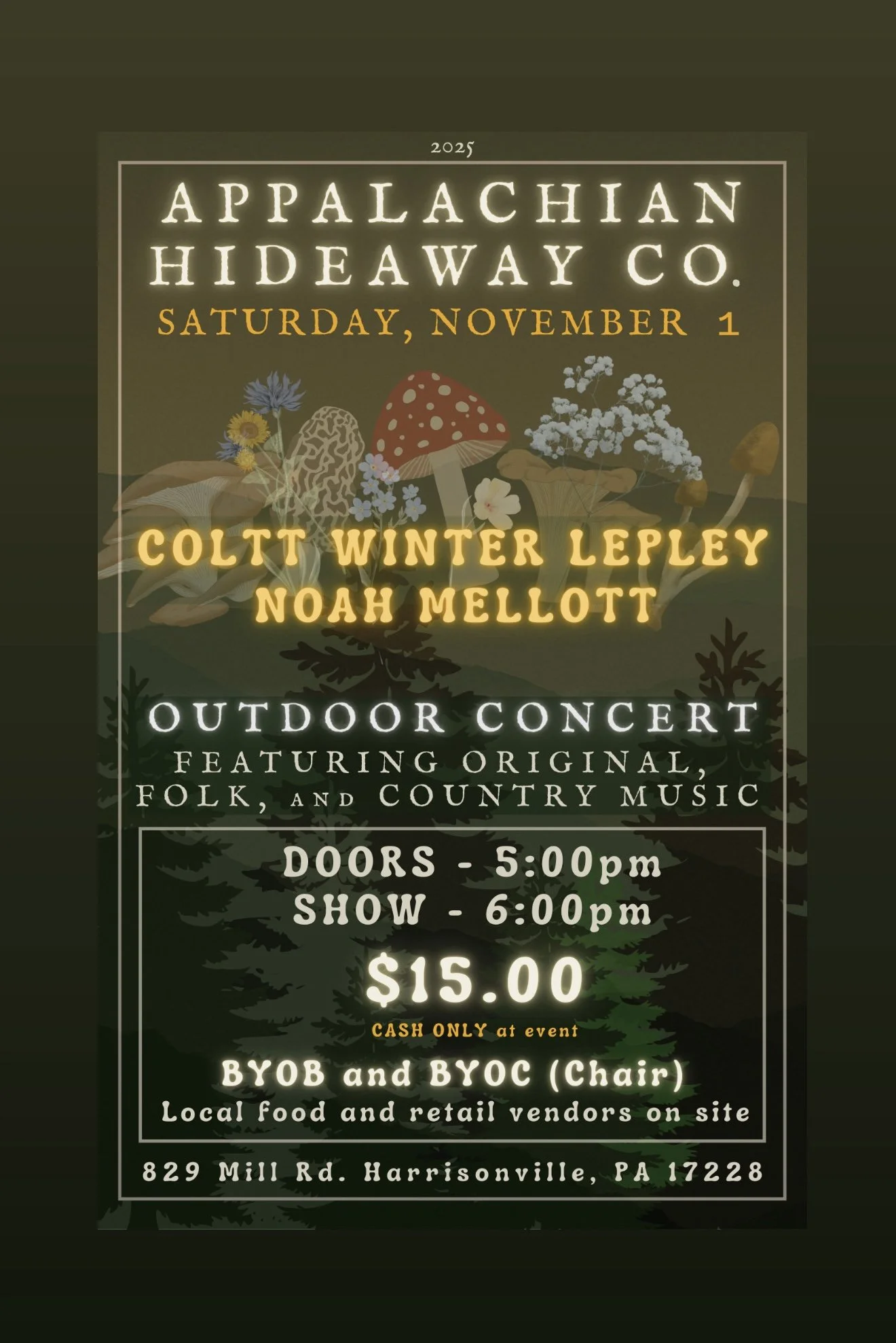 Appalachian Hideaway Co. Outdoor Concert - Coltt Winter Lepley, Noah Mellot