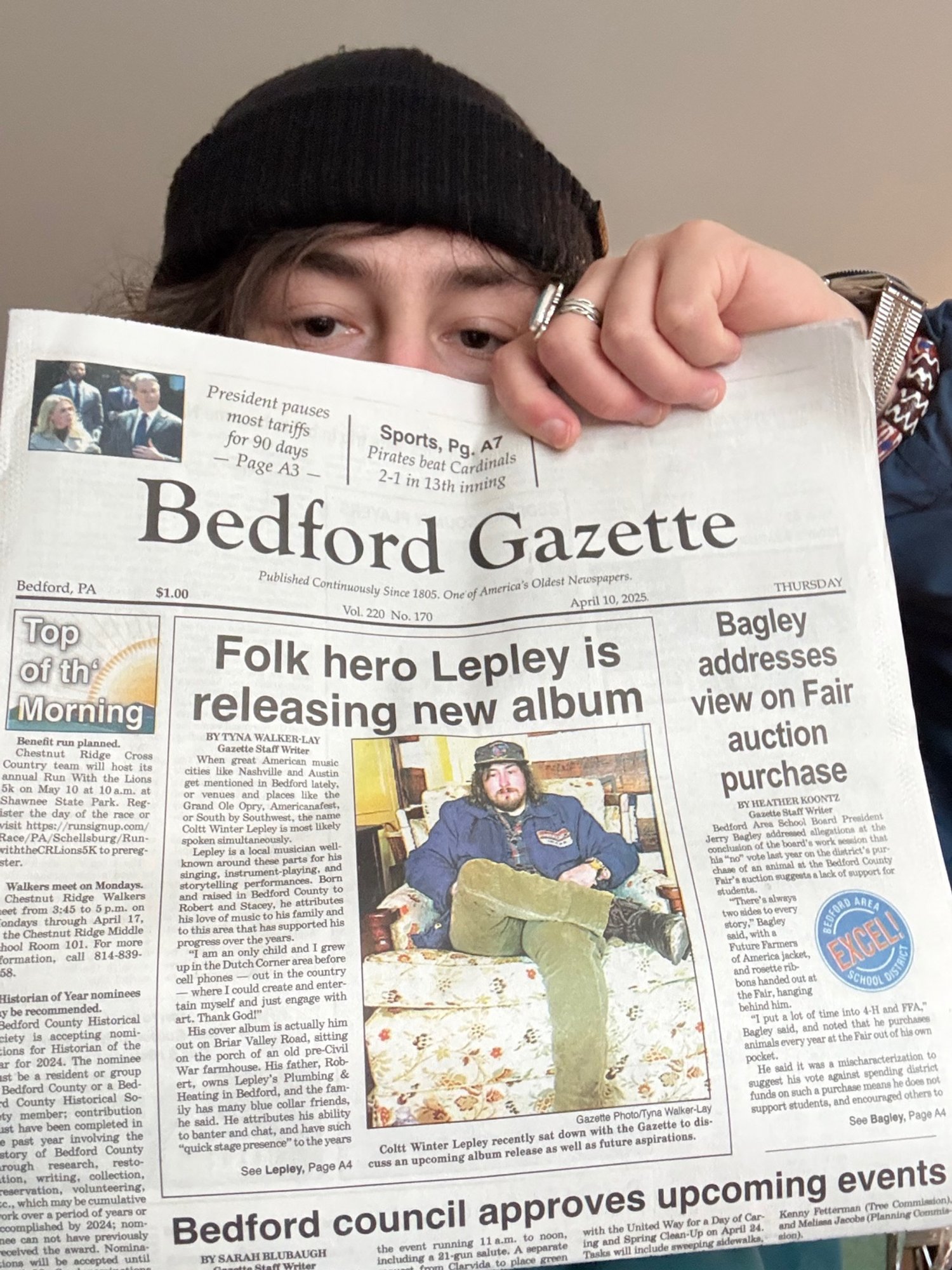 Bedford Gazette Article Front Page - Album Release Announcement