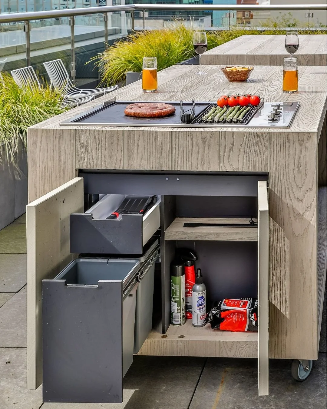 Bringing the barbeque party to the office with this moveable island table! 

 It features built-in rubbish and recycling drawers, a BBQ utensil storage area, and a hidden gas bottle locker.

Save/Bookmark this post for later!

Via lovekitchens.nz
.
.