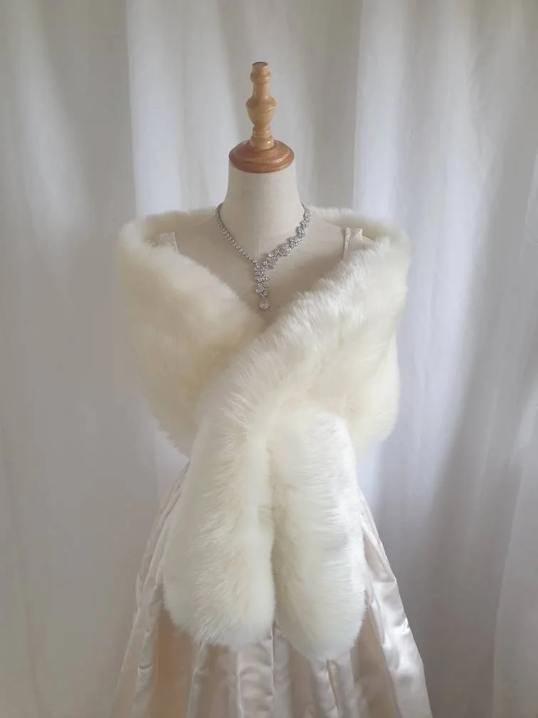 White Faux Fur Shawl Wrap White Faux Fur Wrap Faux Fur Stole Faux