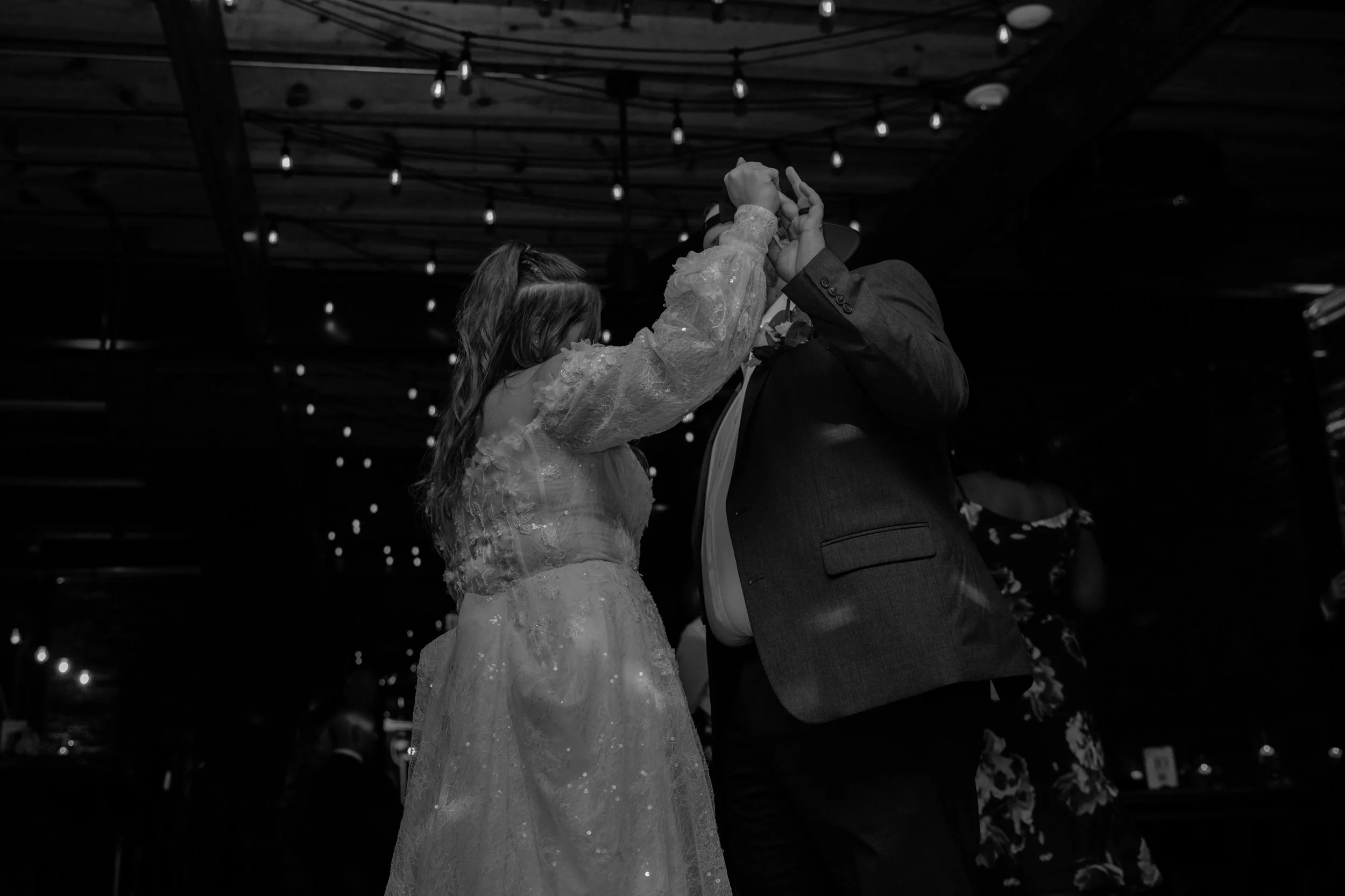 Wedding couple dancing at reception in Monroe GA