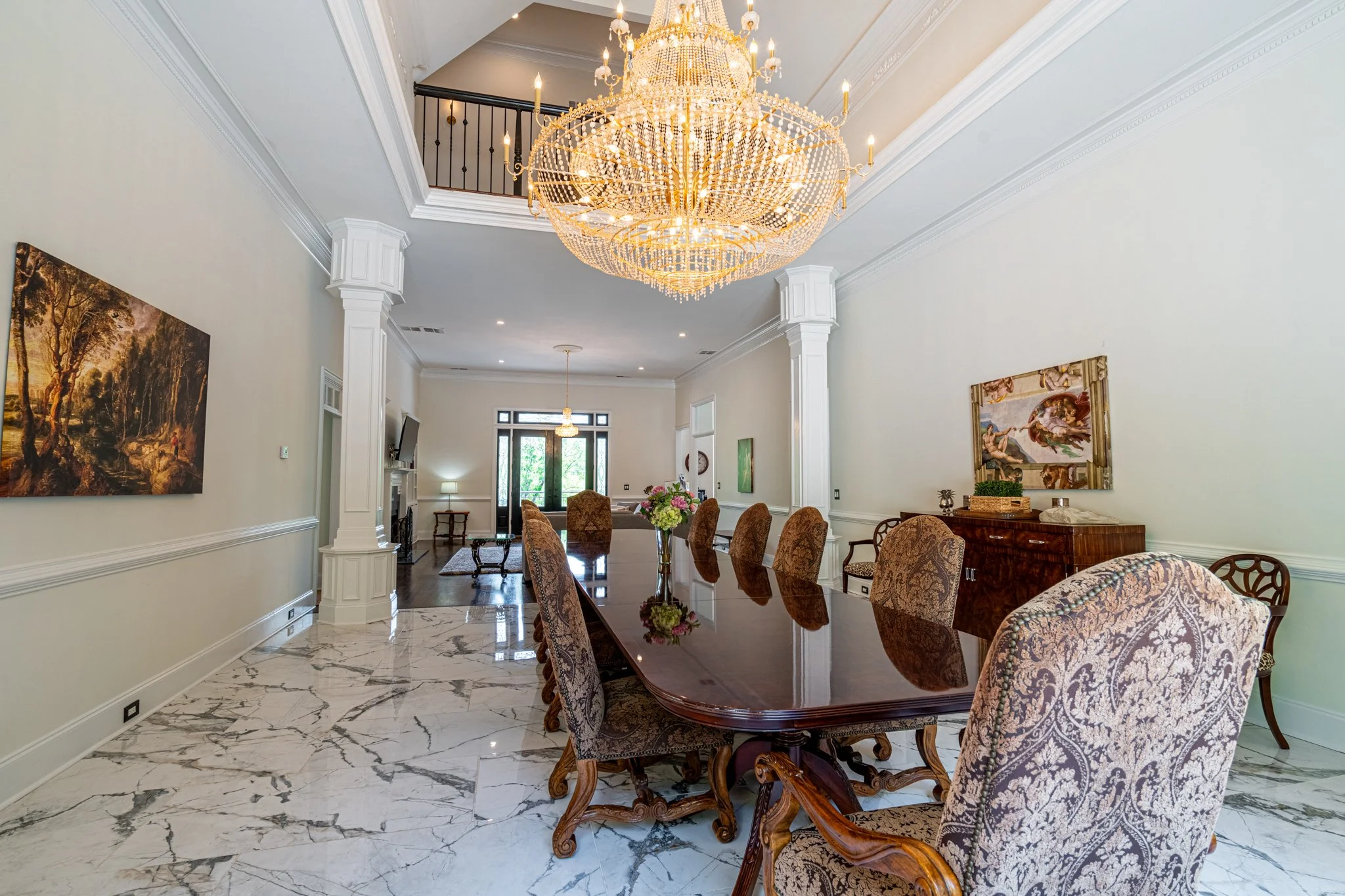 Luxury dining room interior photographed professionally for real estate listing in Buford GA