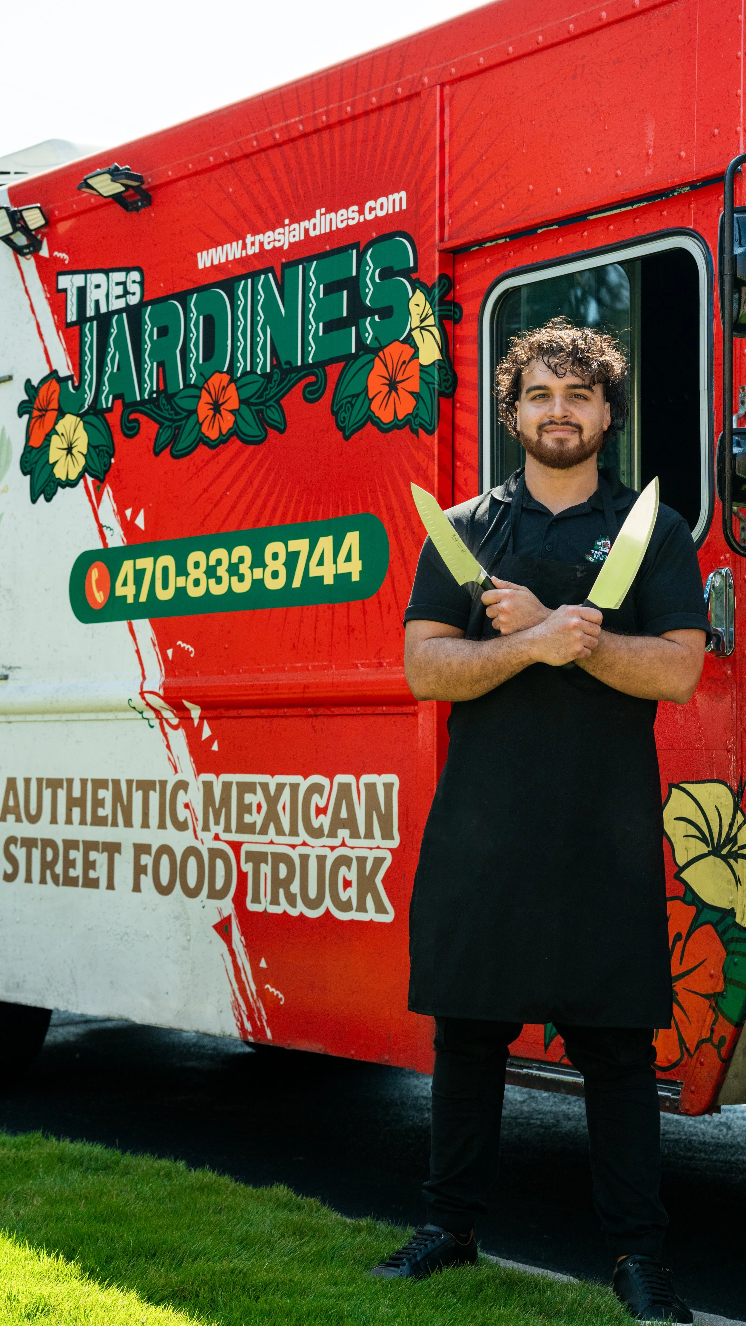 Branded food truck with logo and colorful exterior