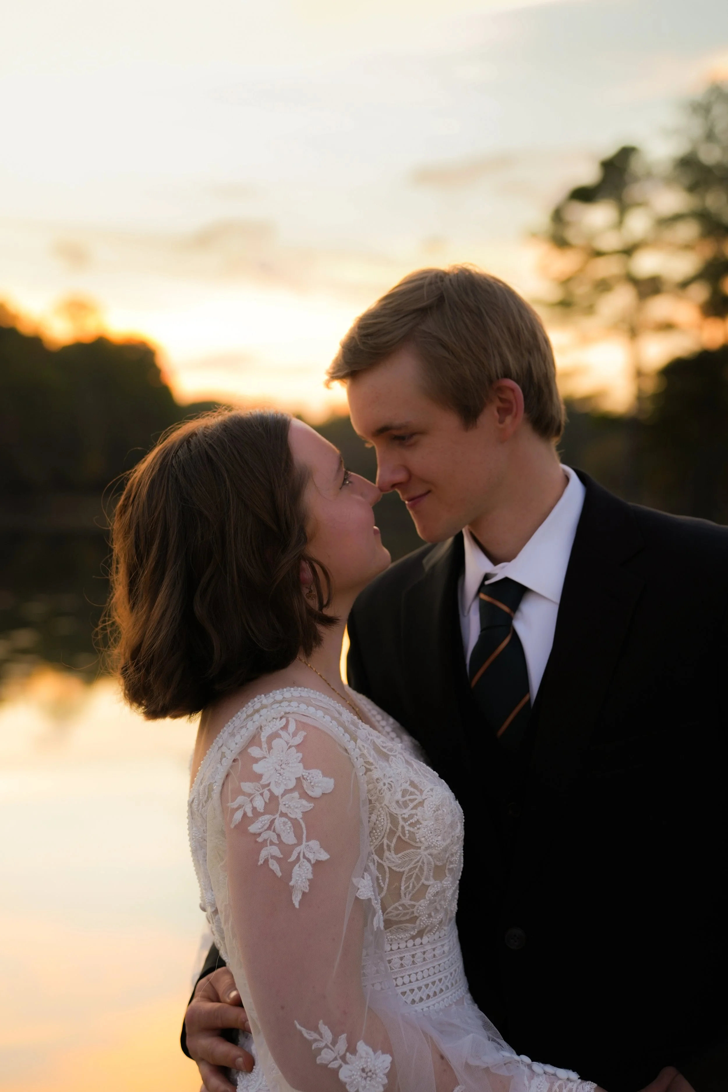 Romantic wedding portrait of bride and groom in North Georgia