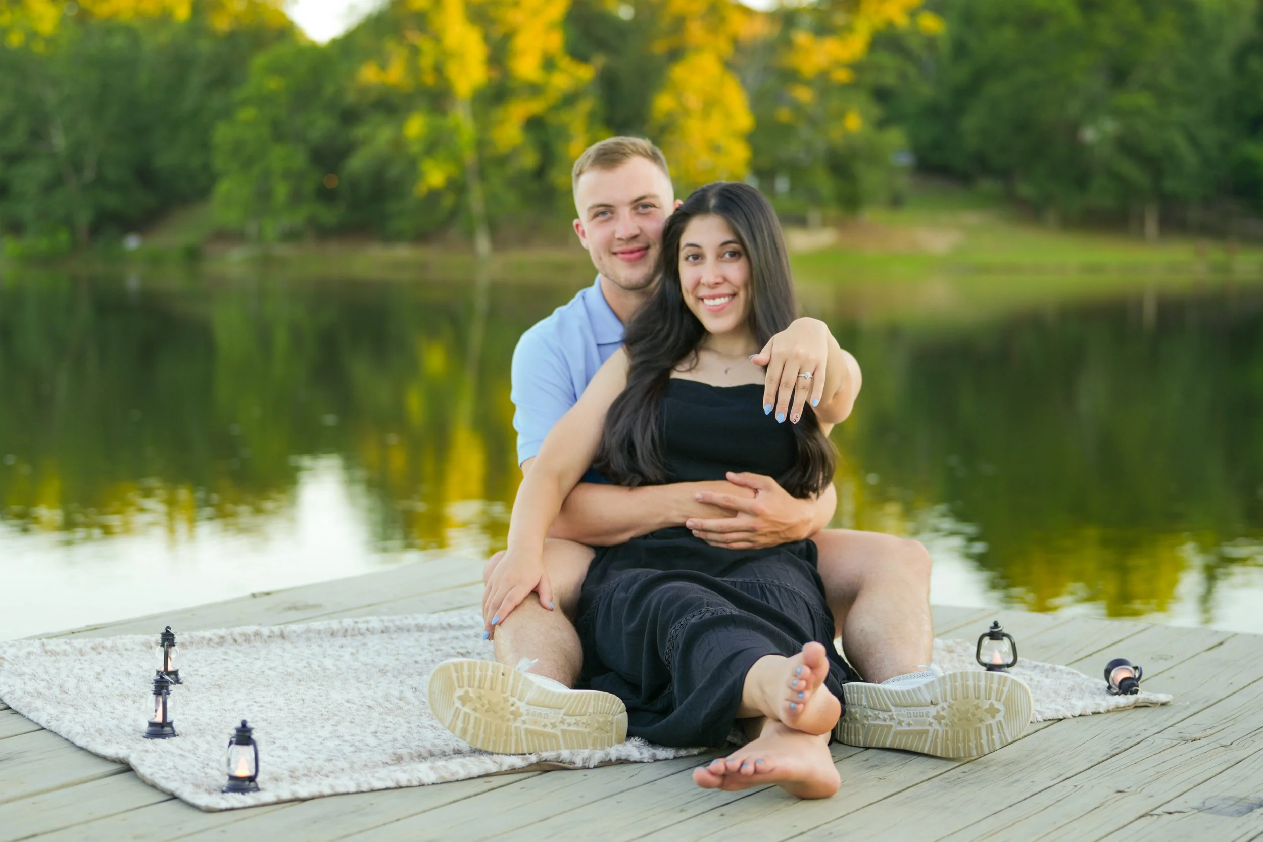 Romantic engagement portrait of couple outdoors in North Georgia
