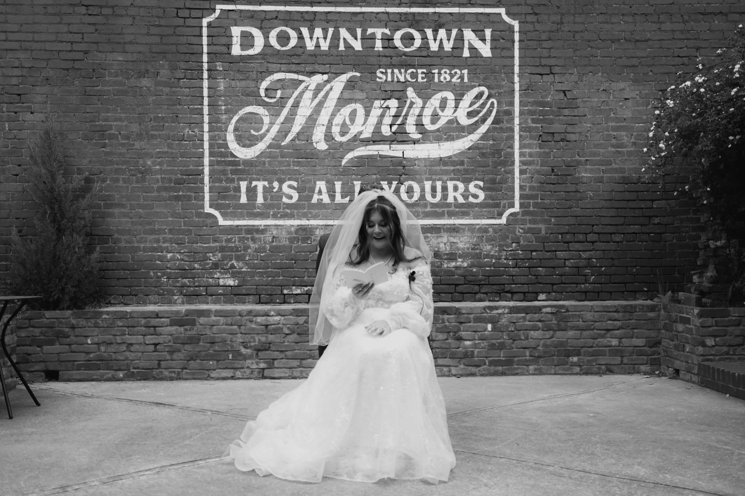 Bride and groom exchanging vows during outdoor wedding in Monroe Georgia