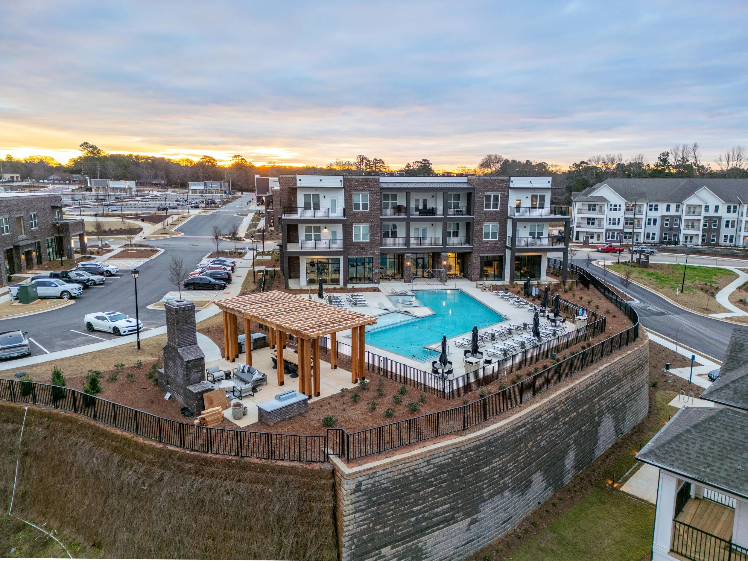 Modern apartment building exterior captured for real estate marketing in North Georgia