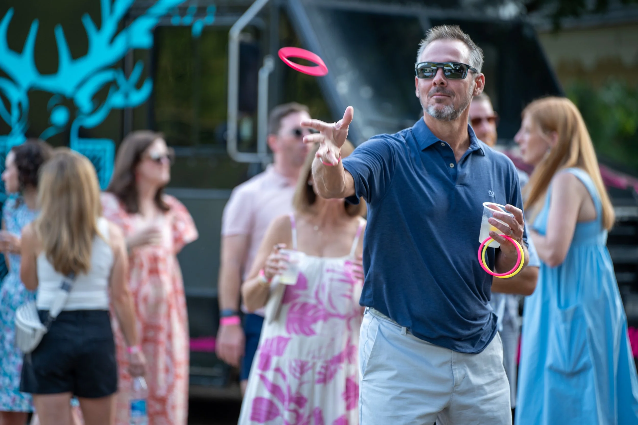 Guests exchanging ideas and business cards at event