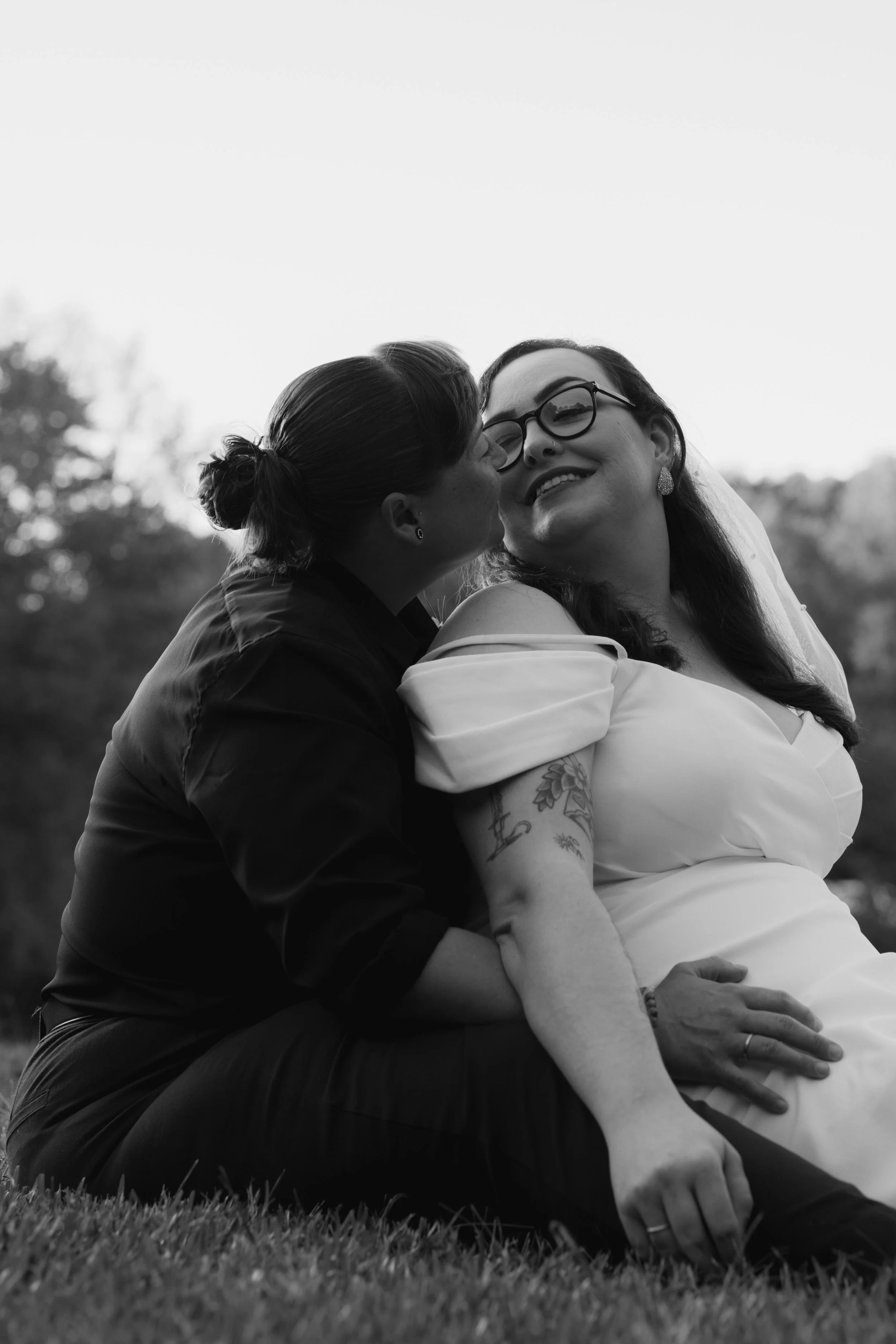 Outdoor portrait of LGBT couple on wedding day photographed professionally