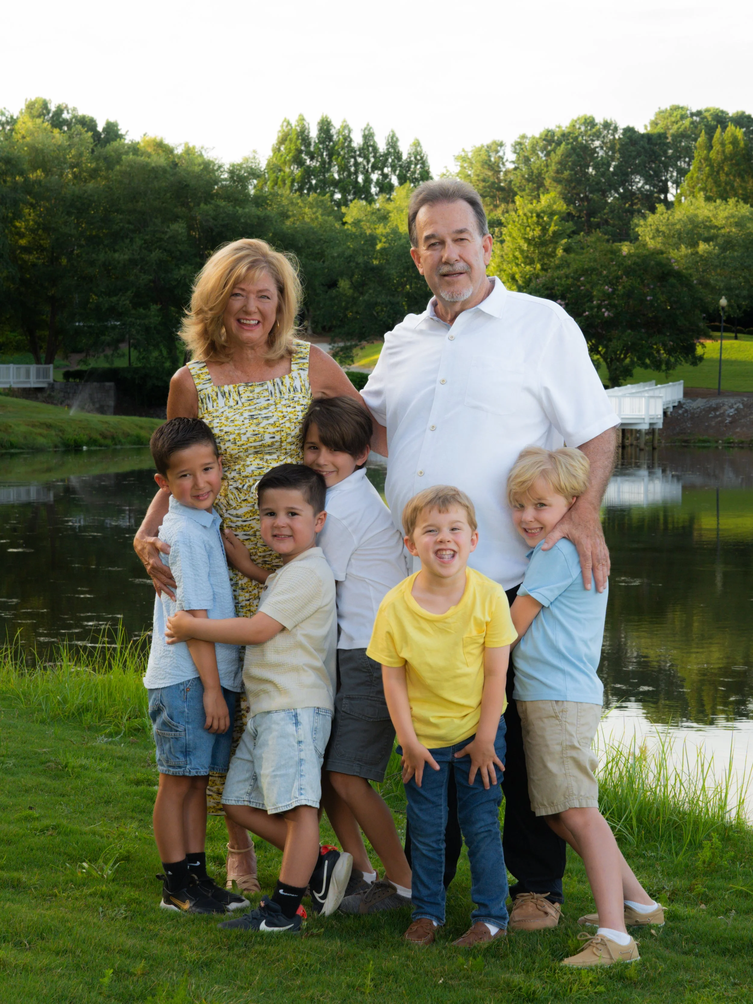 Candid family portrait of grandparents and grandkids in Buford Georgia