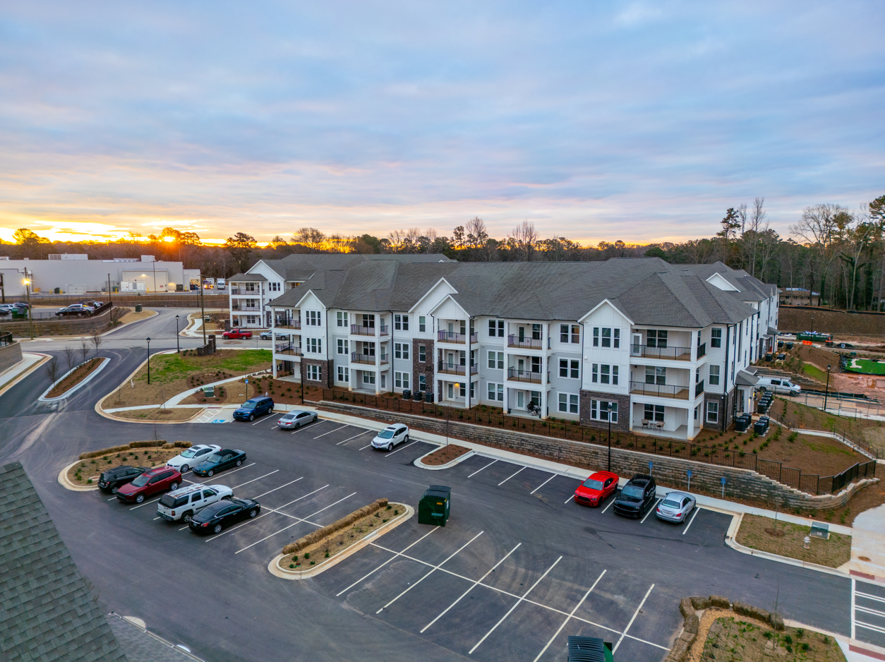 Modern apartment building exterior captured for real estate marketing in North Georgia
