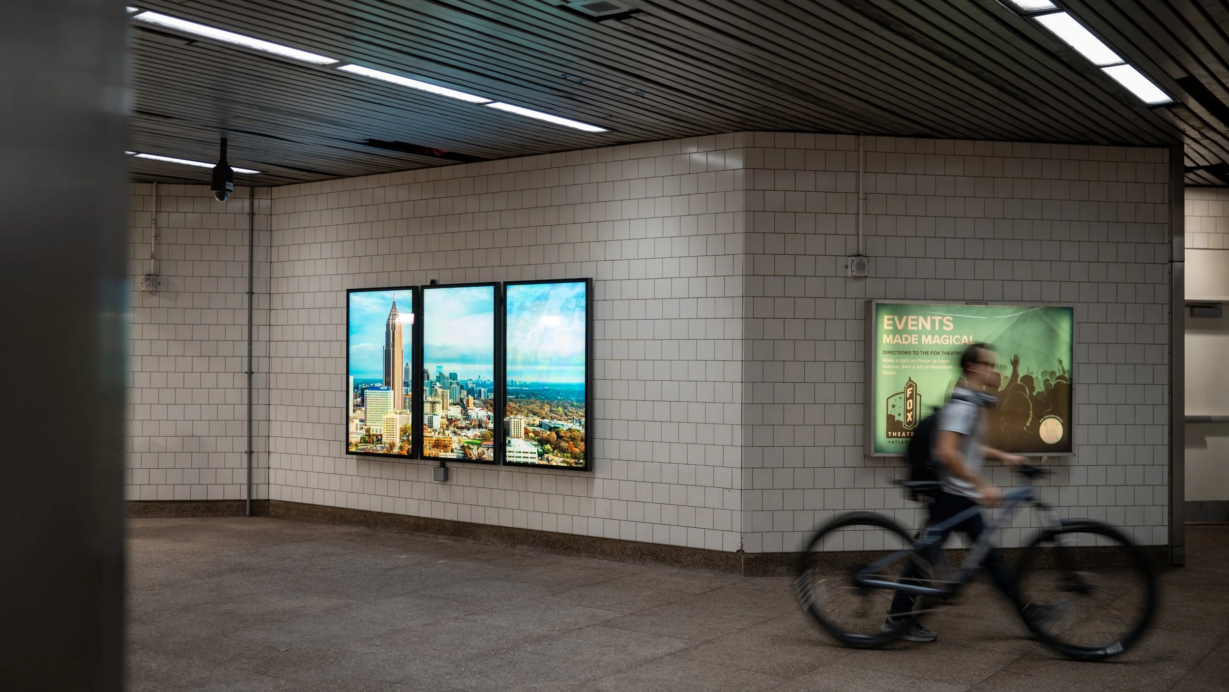 Professional product photo of LCD screens in MARTA station