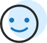 Smiley face icon with blue outline on a white background.