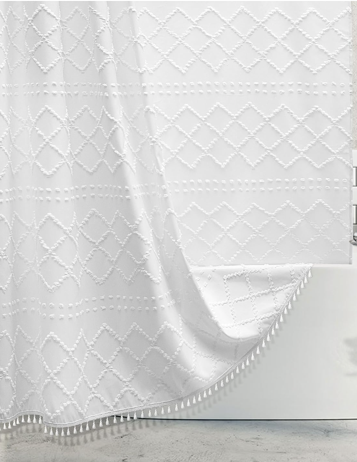 Tufted White Shower Curtain