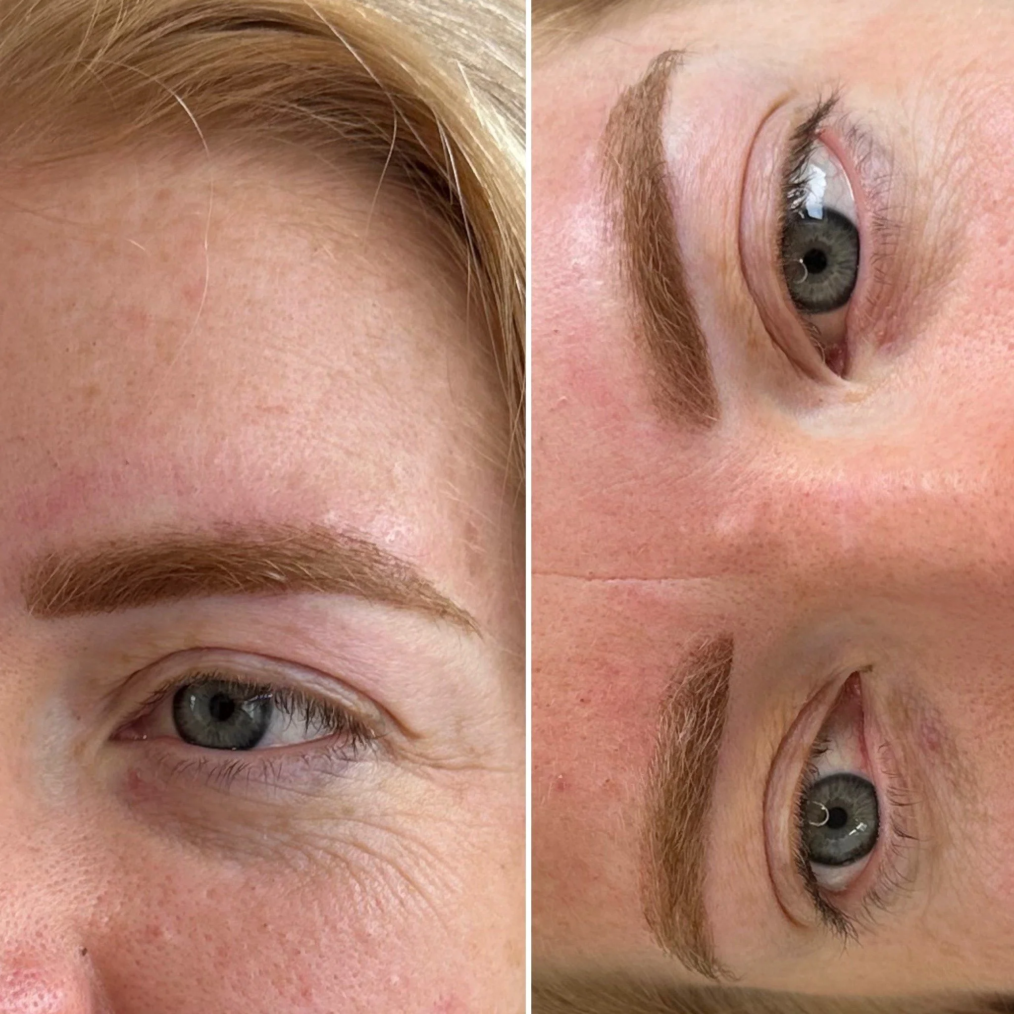 If there is one thing I've learnt along the way it's no two skins, or brow hairs are ever the same.🌟
However 'powderbrows' work across the whole spectrum no matter what. Here we have thicker brow hairs and oily skin that is also very pale. I opted f
