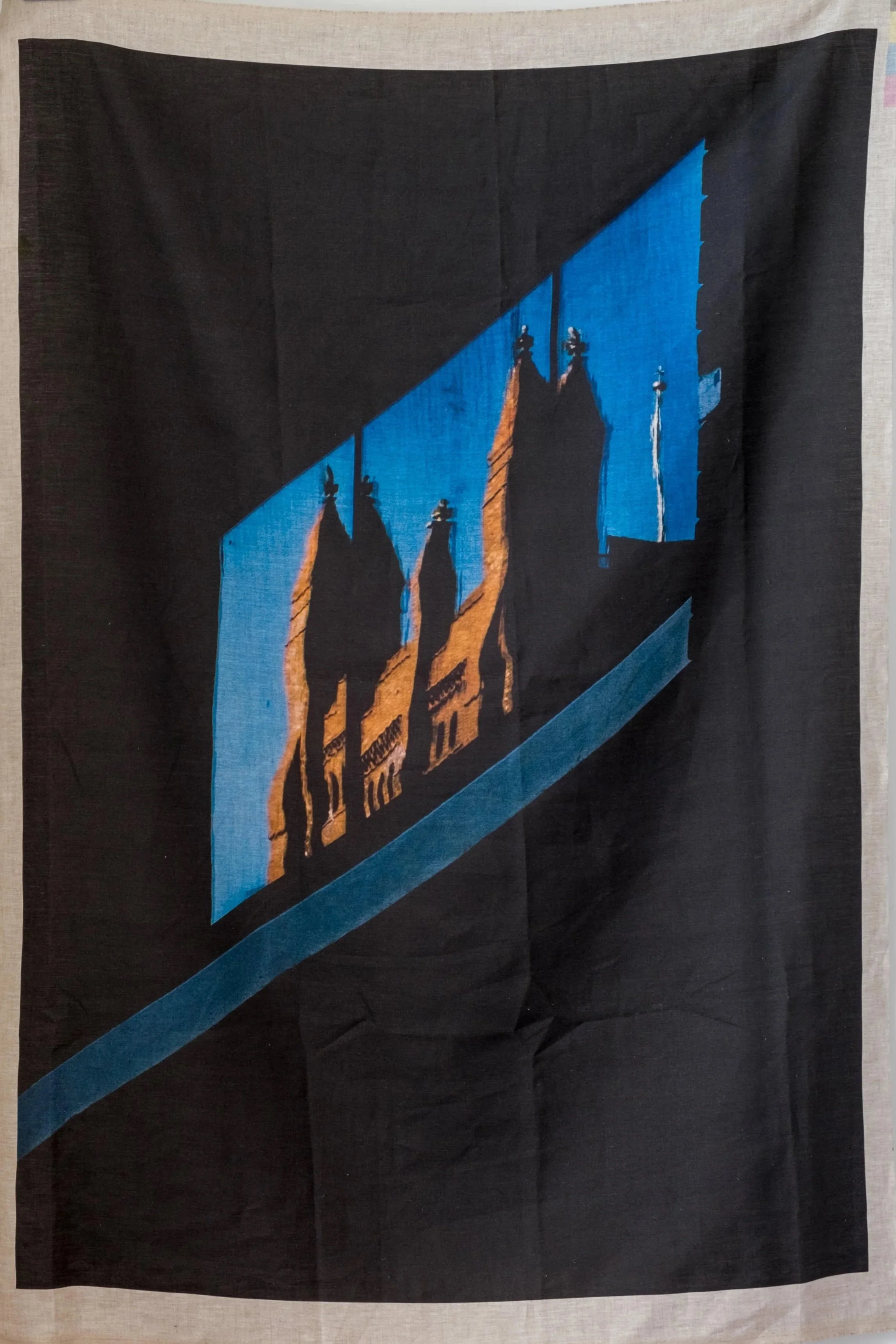 Strata #1, digital water-based print on 100% linen oatmeal 105 x 153cm, 2024