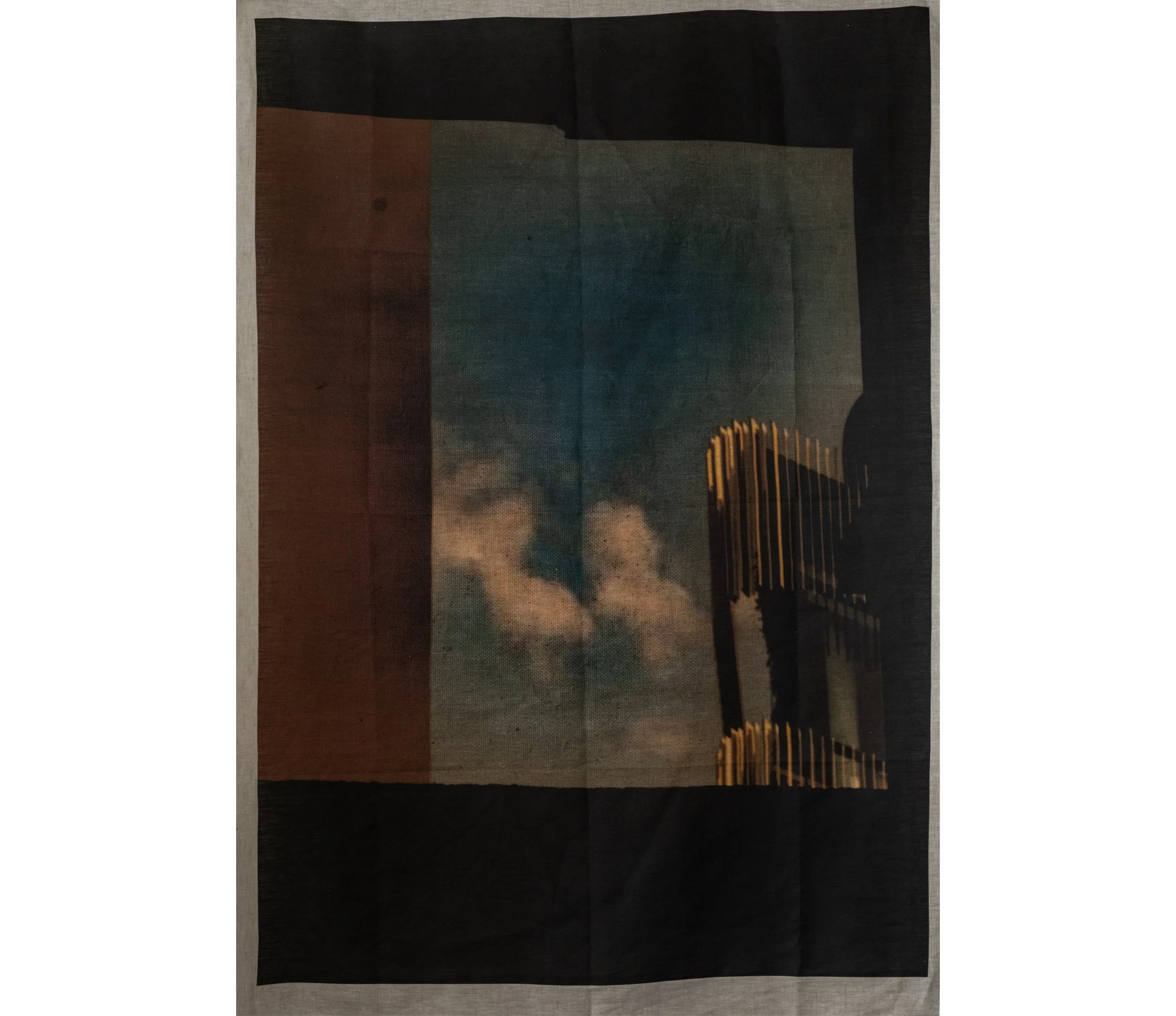 Strata #2, 2024, Digital water-based print on 100% Linen Oatmeal , 105.0 x 153.0cm