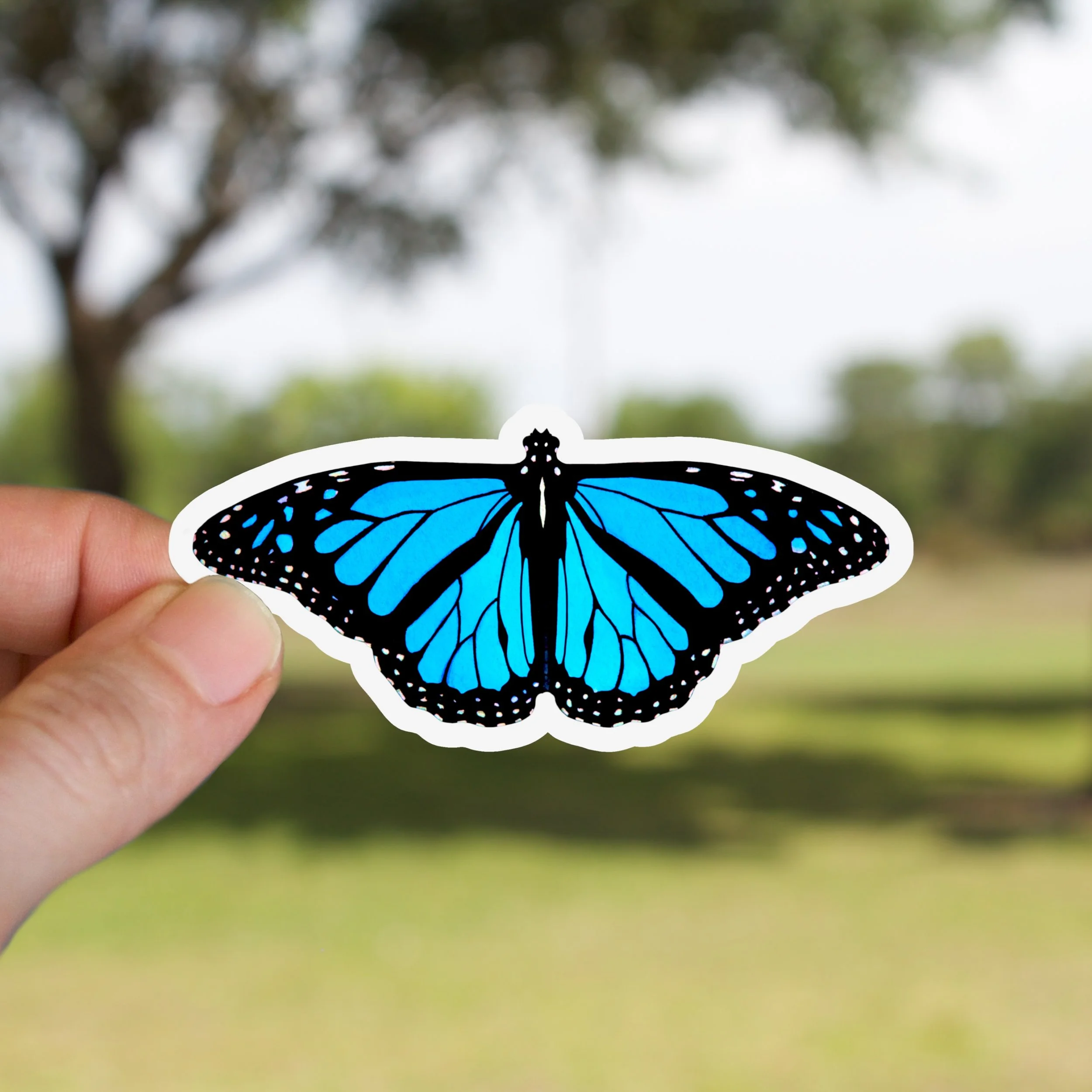 Blue Monarch Butterfly Sticker (wings down)