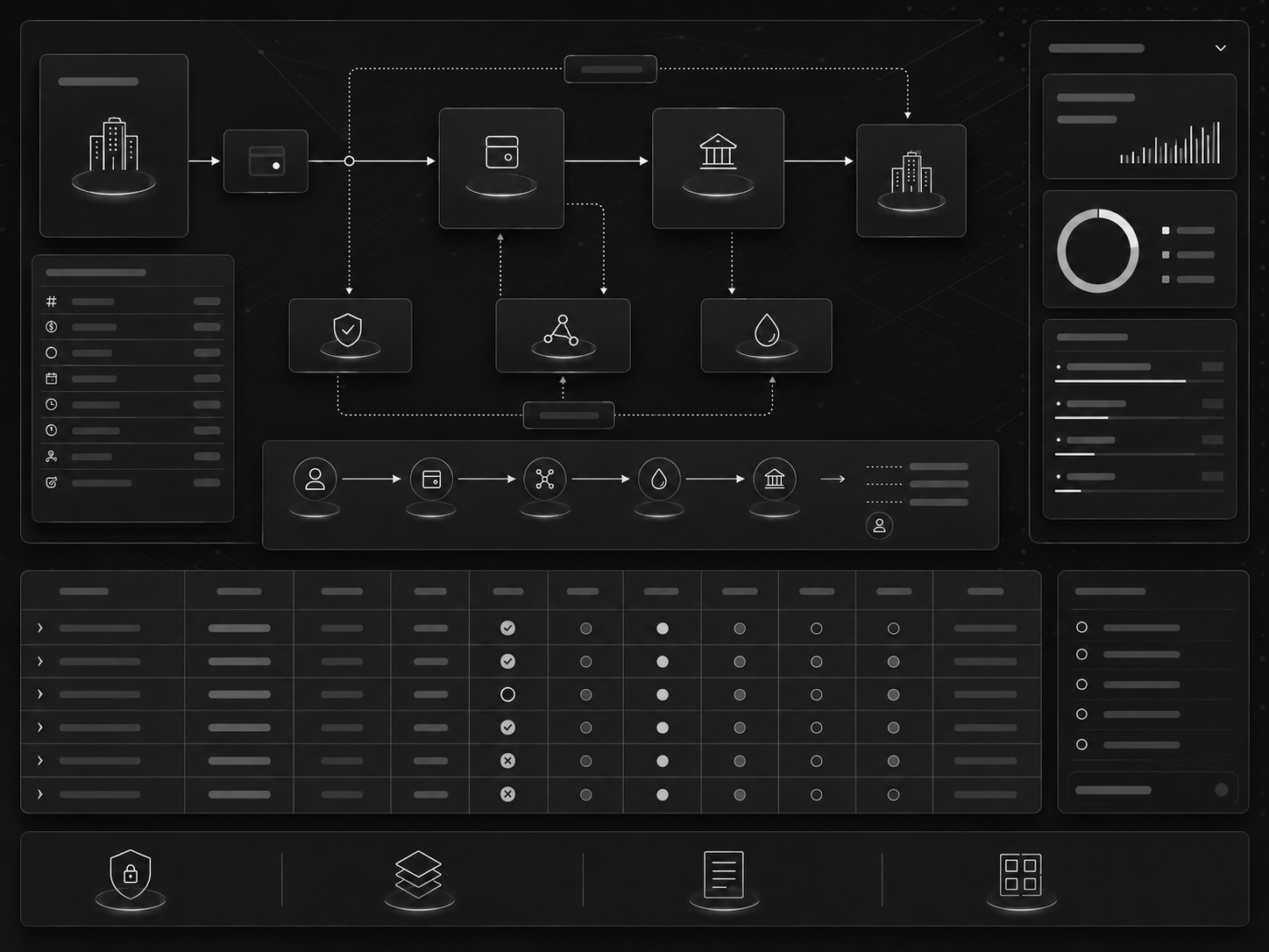 Abstract monochrome visual representing crypto payment flows under audit — Triple-A UX audit case study by Katashe Solutions
