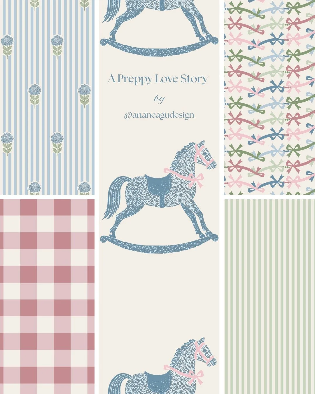 "A Preppy Love Story" collection is live.

You can now find these designs on @loominate.eu for sustainable European fabrics and @Spoonflower for wallpaper and home decor. 

Link in bio. You can find my shop on both platforms by searching fo