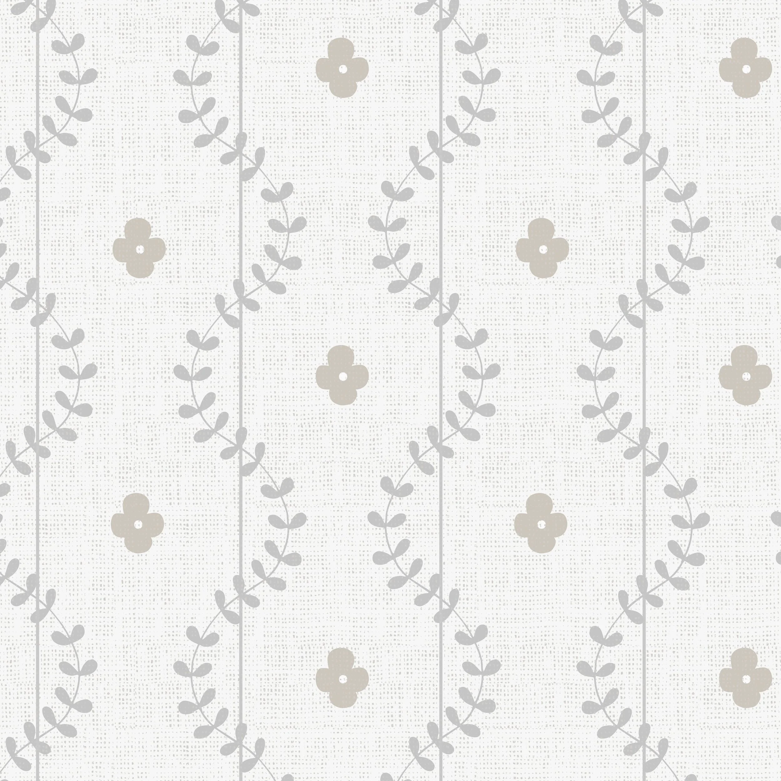 Small country cottage floral sprigs in warm beige on a light ivory background.