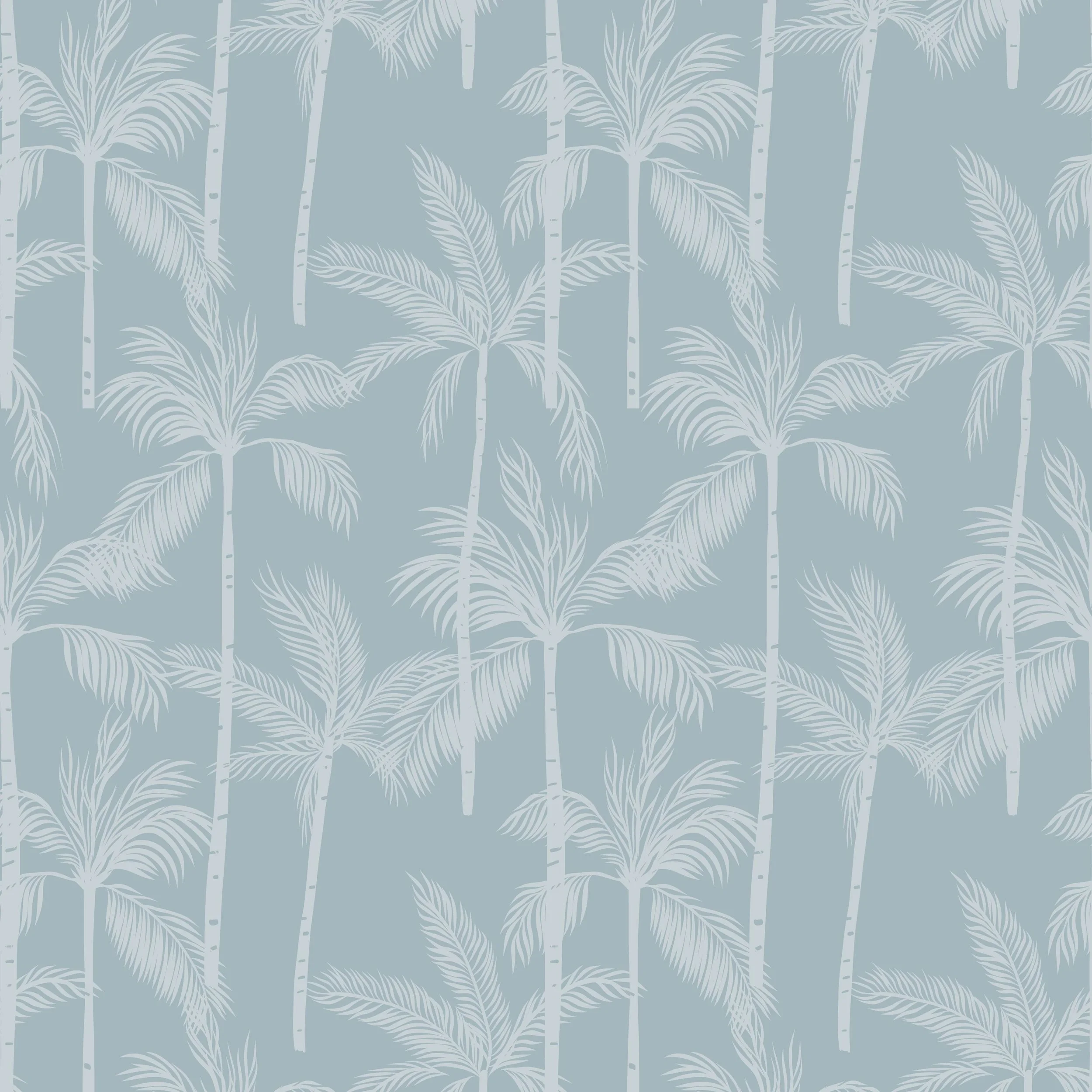 Tropical palm tree pattern in soft blue and white from the Coastal Escape collection.